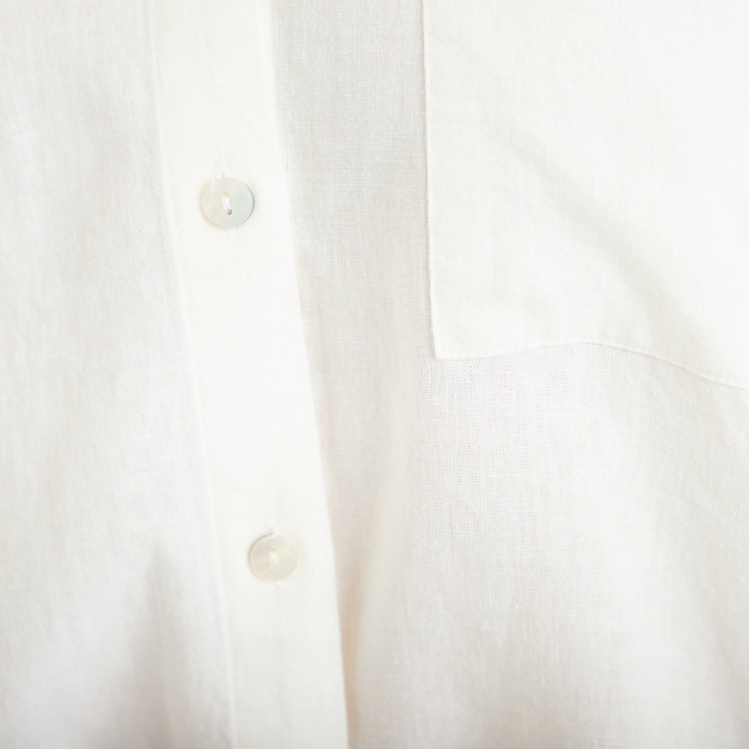 Chemise lin col V manches longues ecru femme