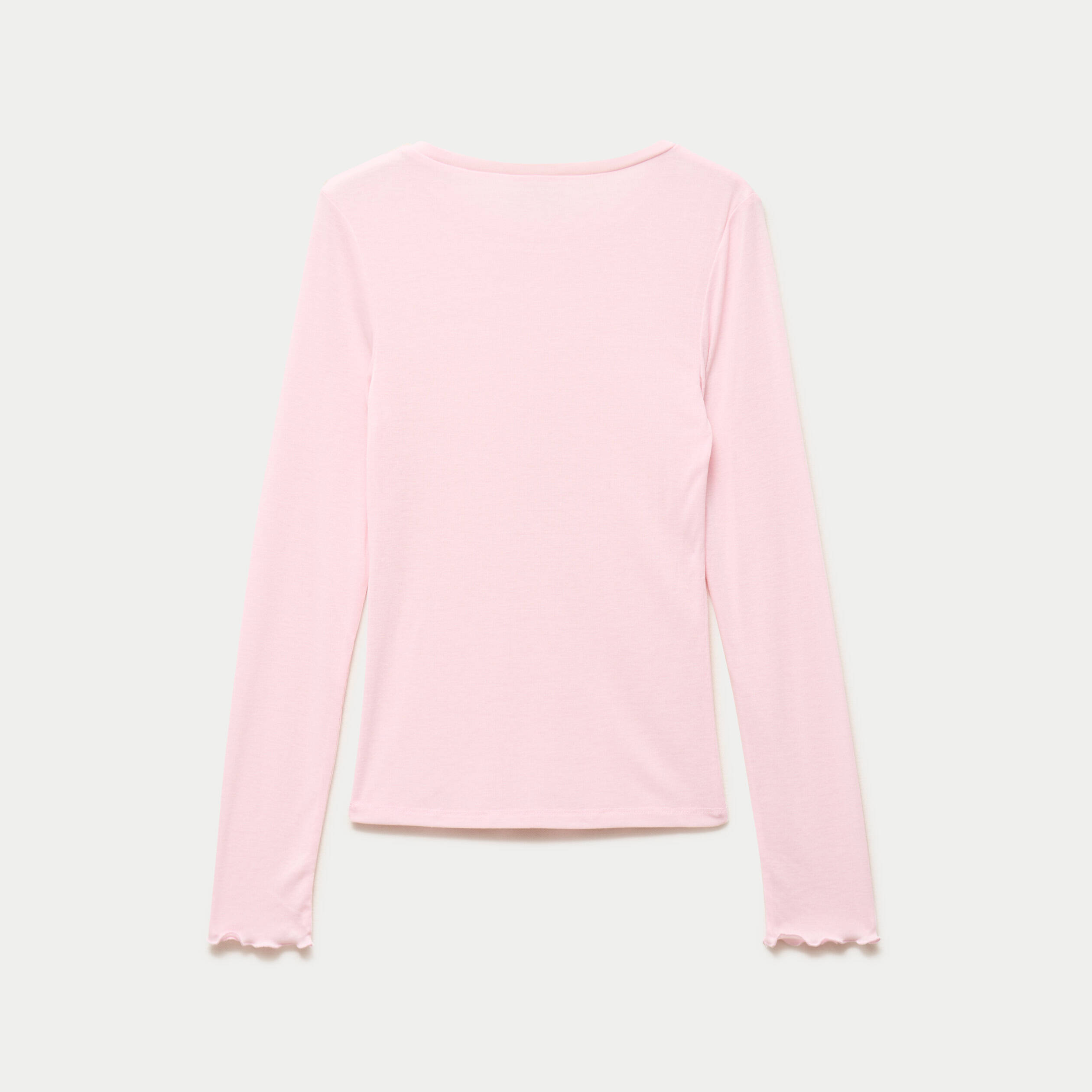 T-shirt ajust&eacute; col rond manches longues rose clair femme