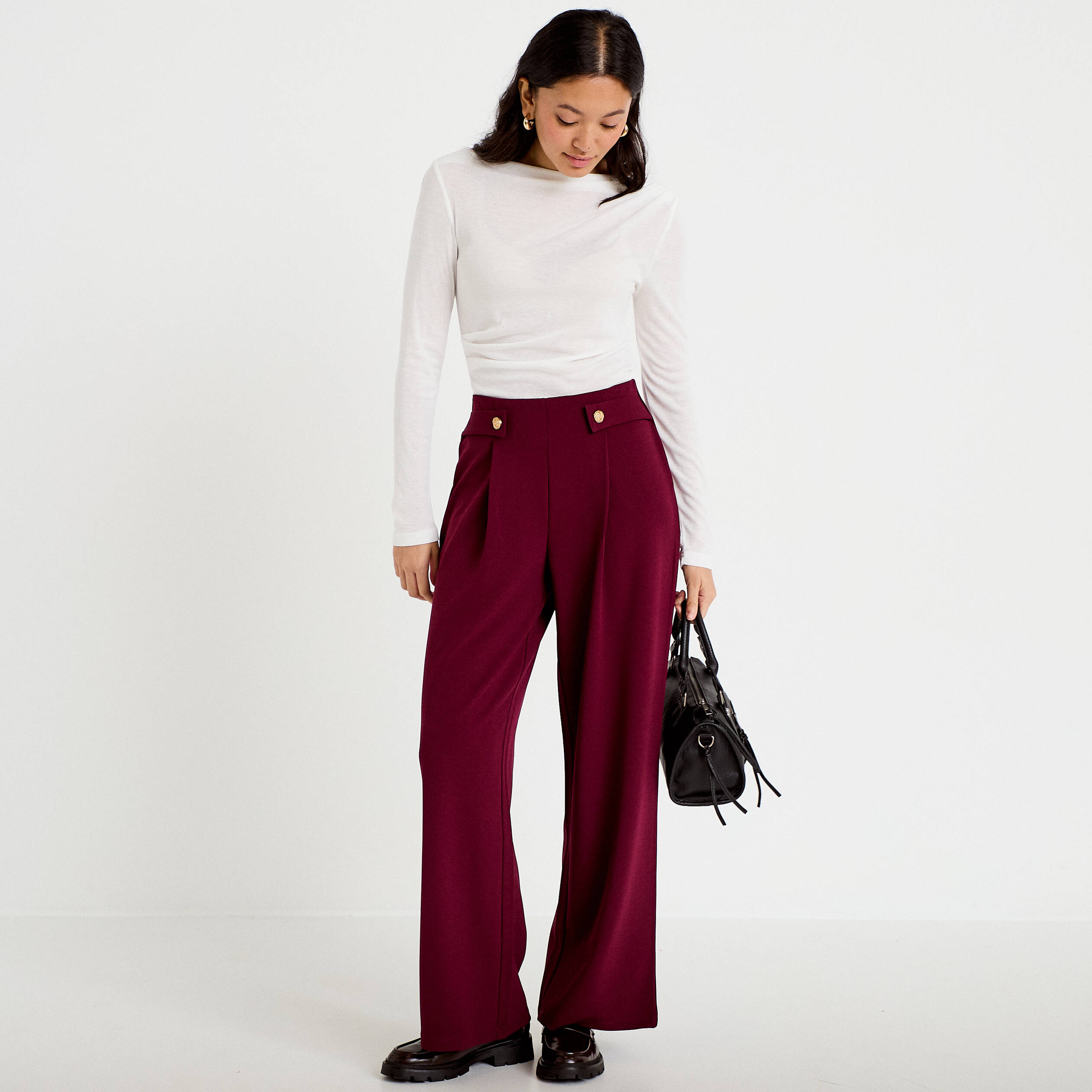 Pantalon bootcut taille standard bordeaux femme