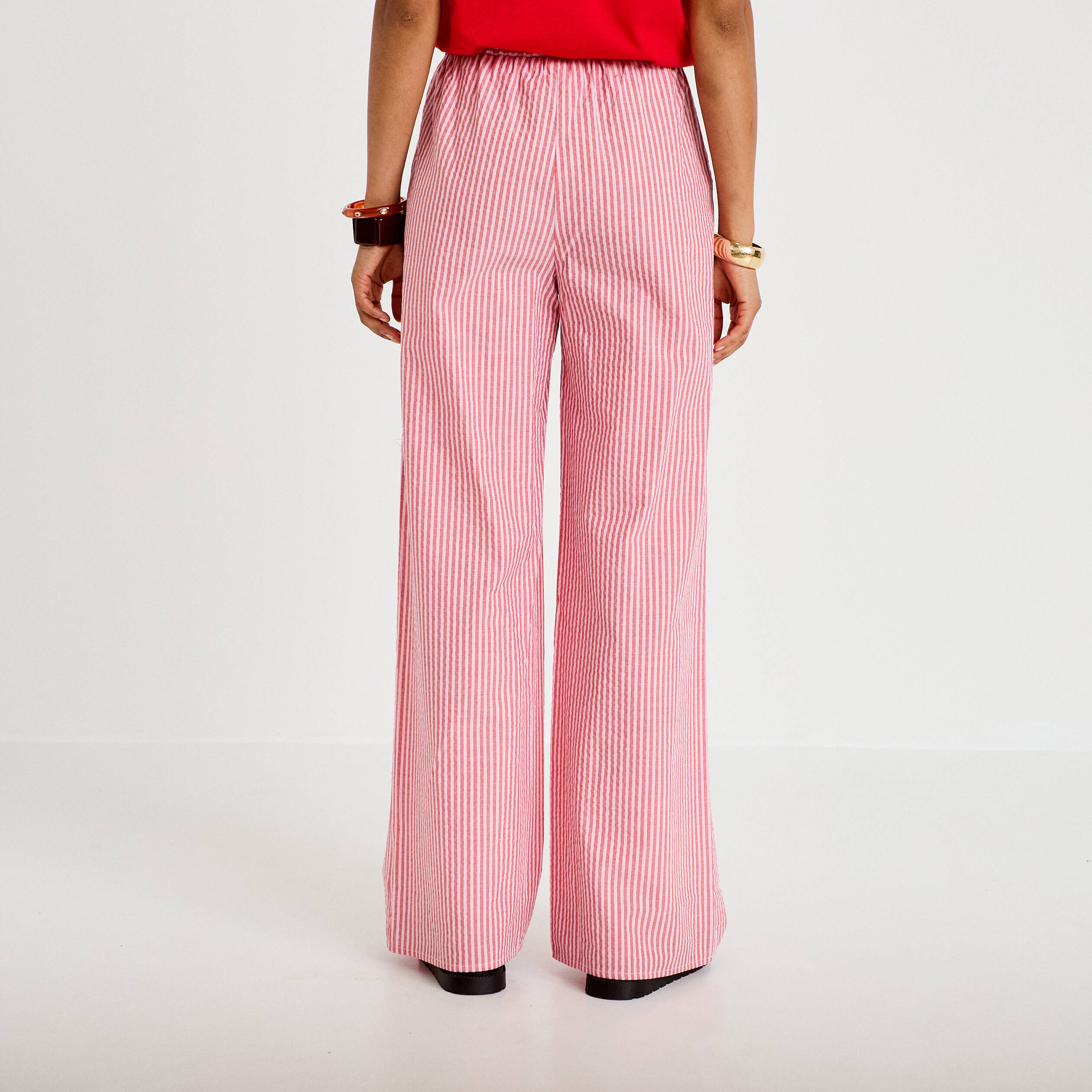 Pantalon large taille haute rouge femme