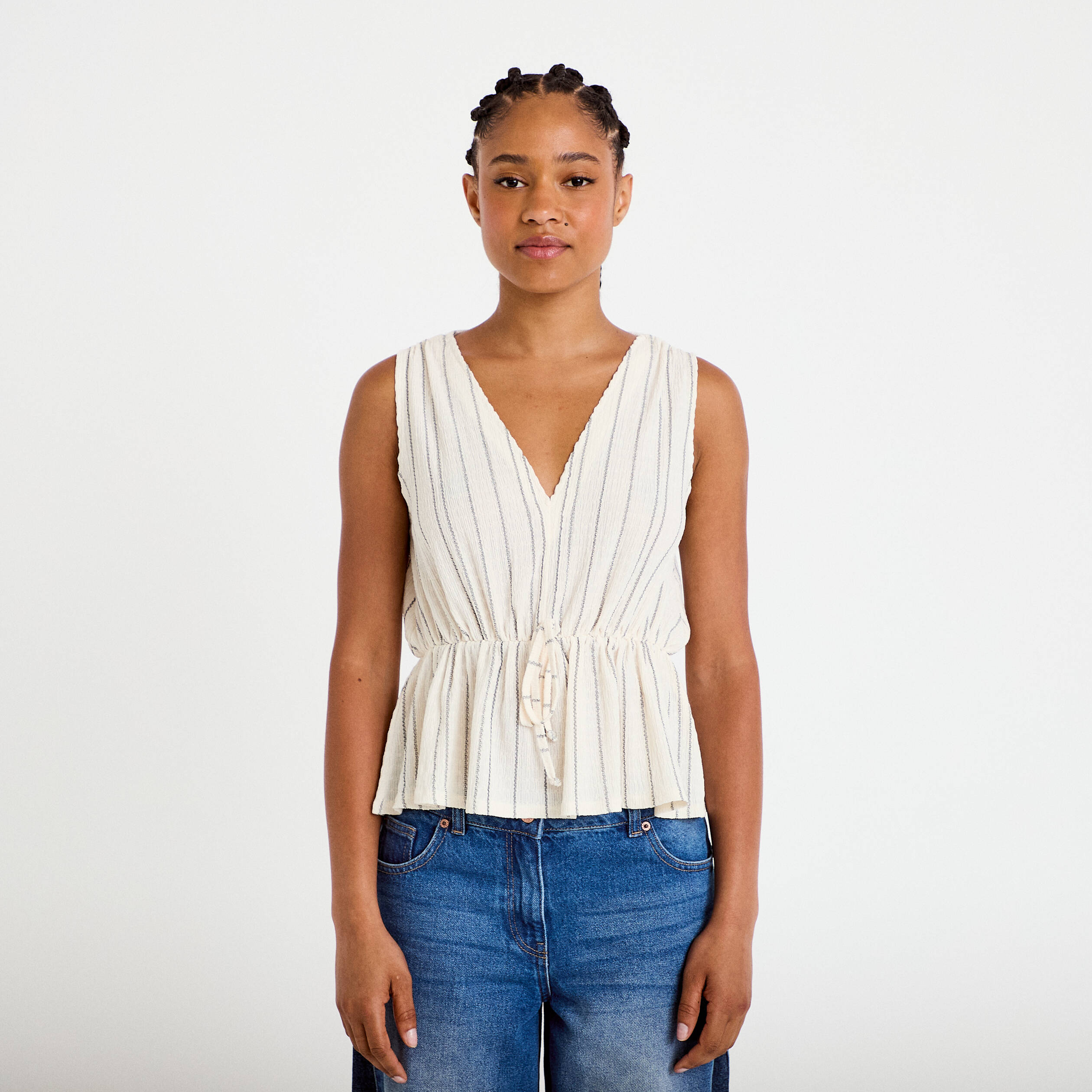 Blouse sans manches col v blanc femme