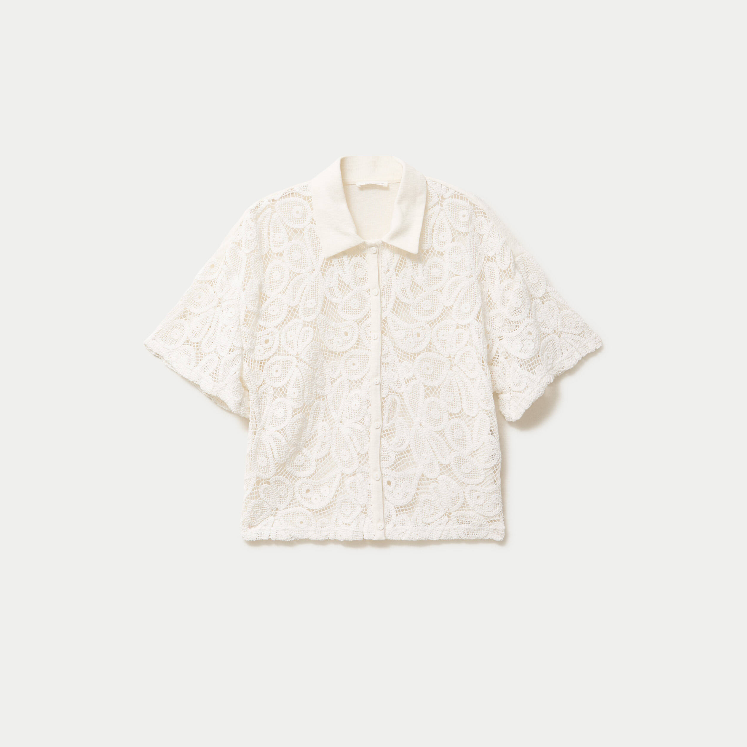 Chemise macram&eacute; manches courtes ecru femme
