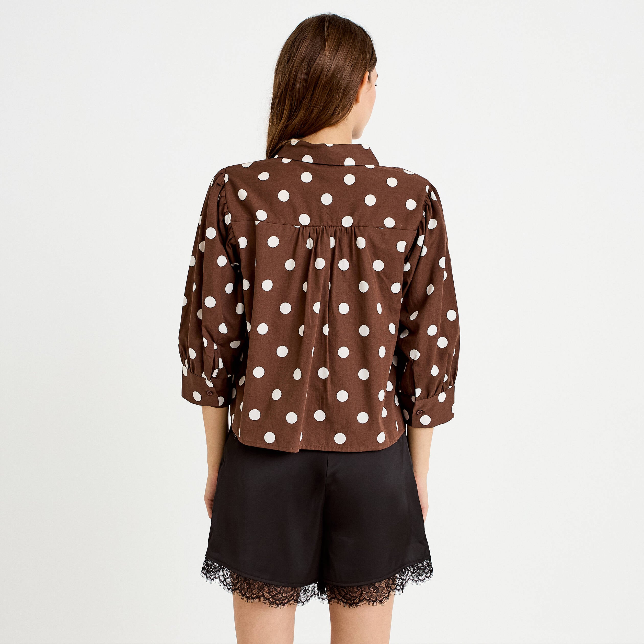 Chemise droite manches longues marron femme