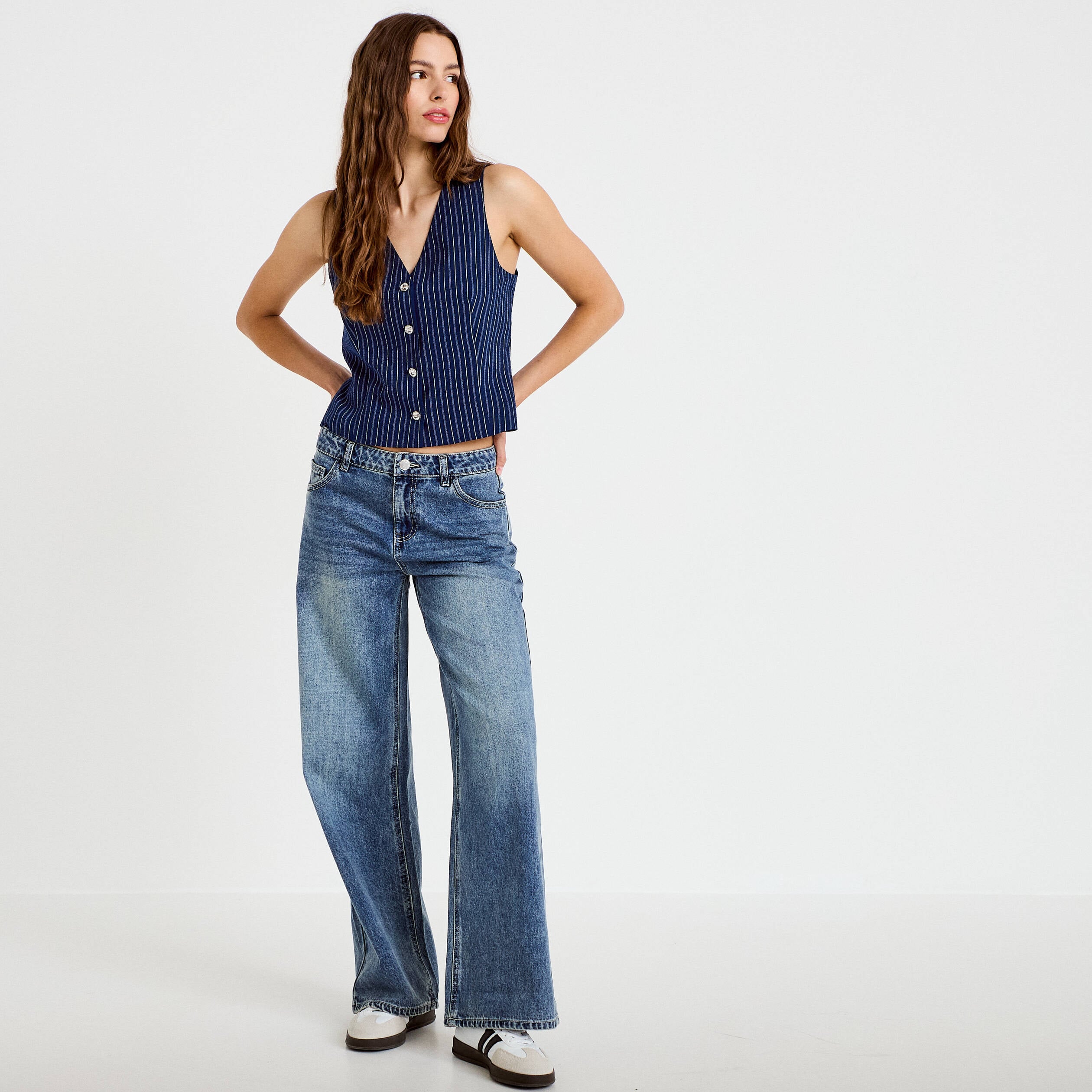Jean wide leg taille basse denim triple stone femme