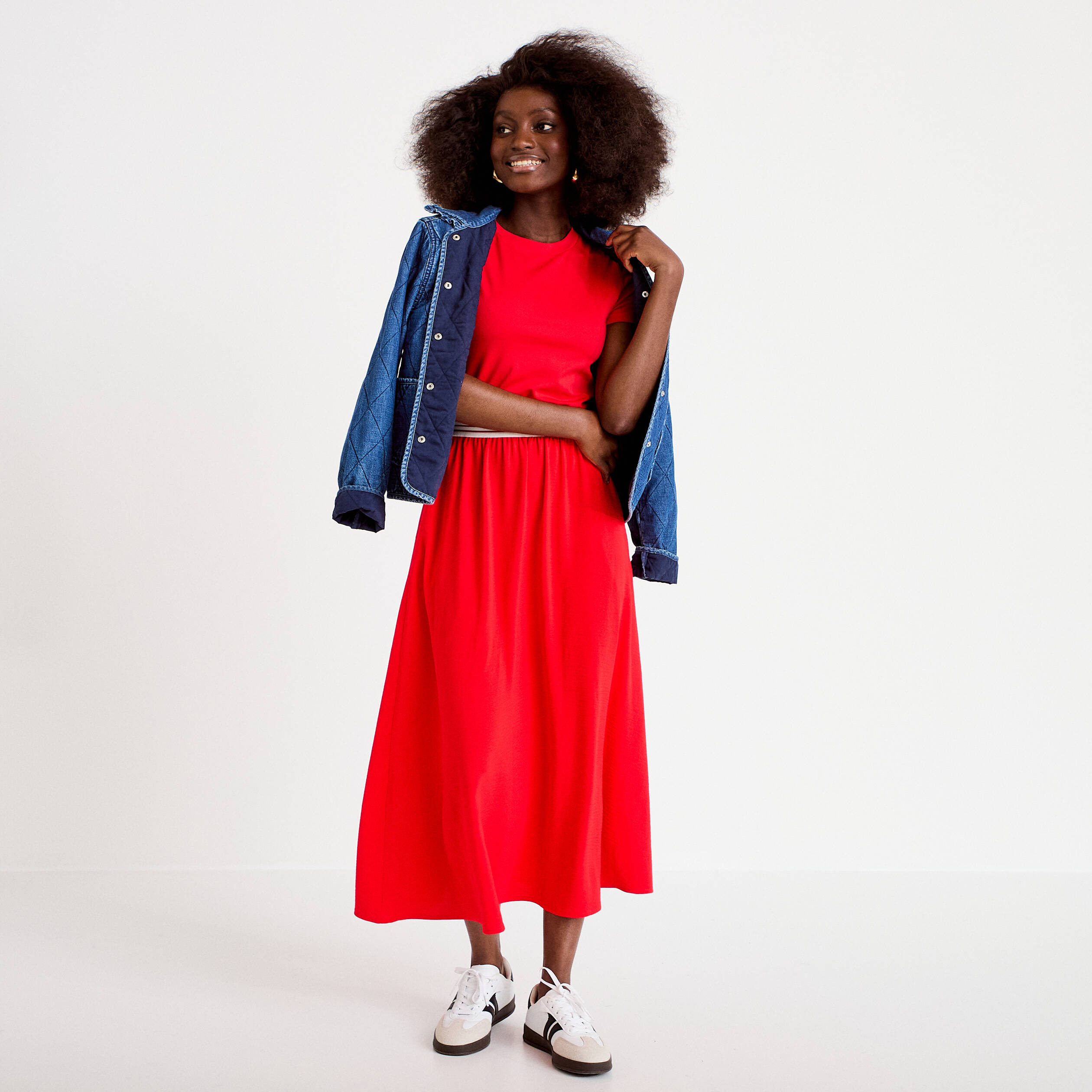 Robe longue &eacute;vas&eacute;e bi-mati&egrave;re rouge femme