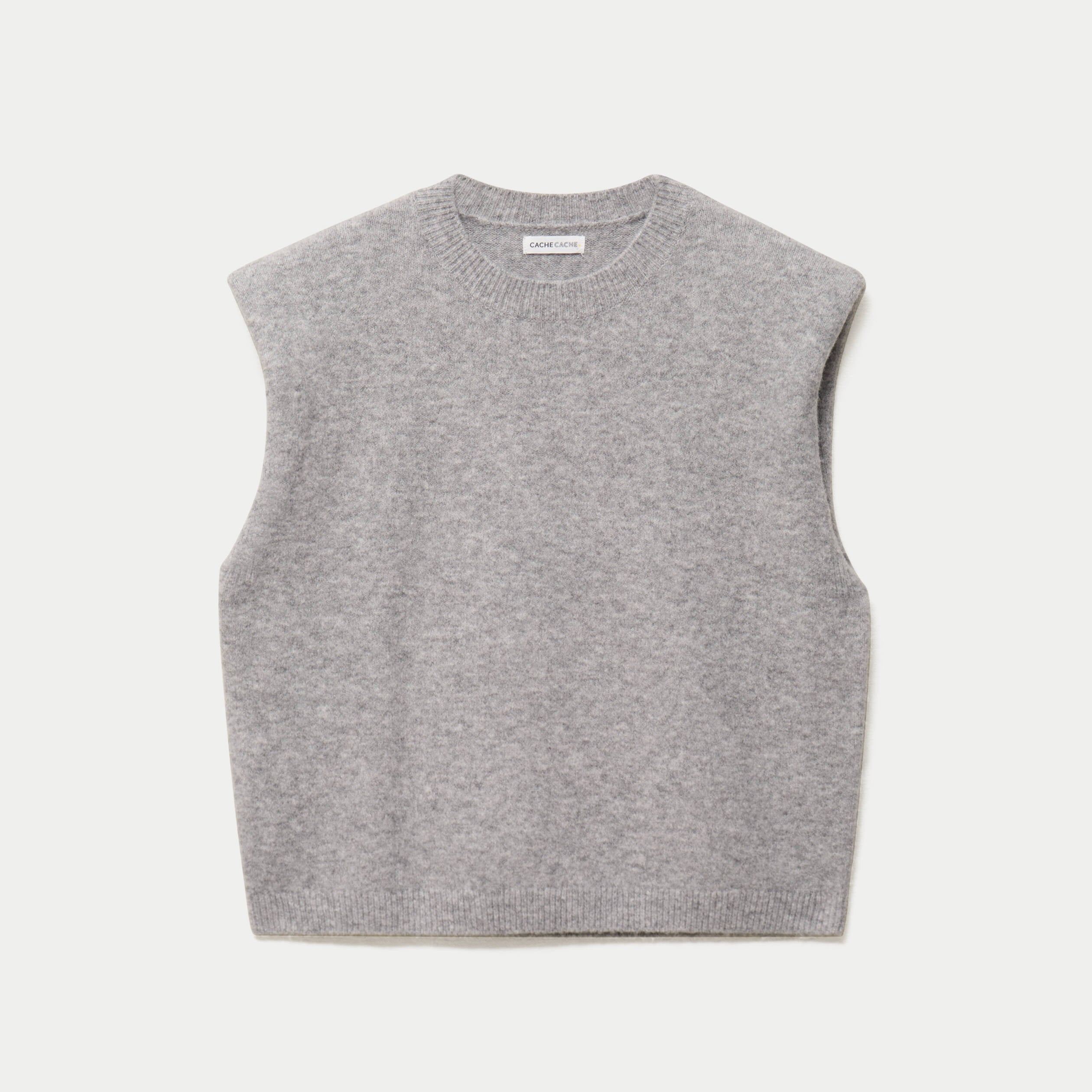Pull sans manches col rond gris clair femme