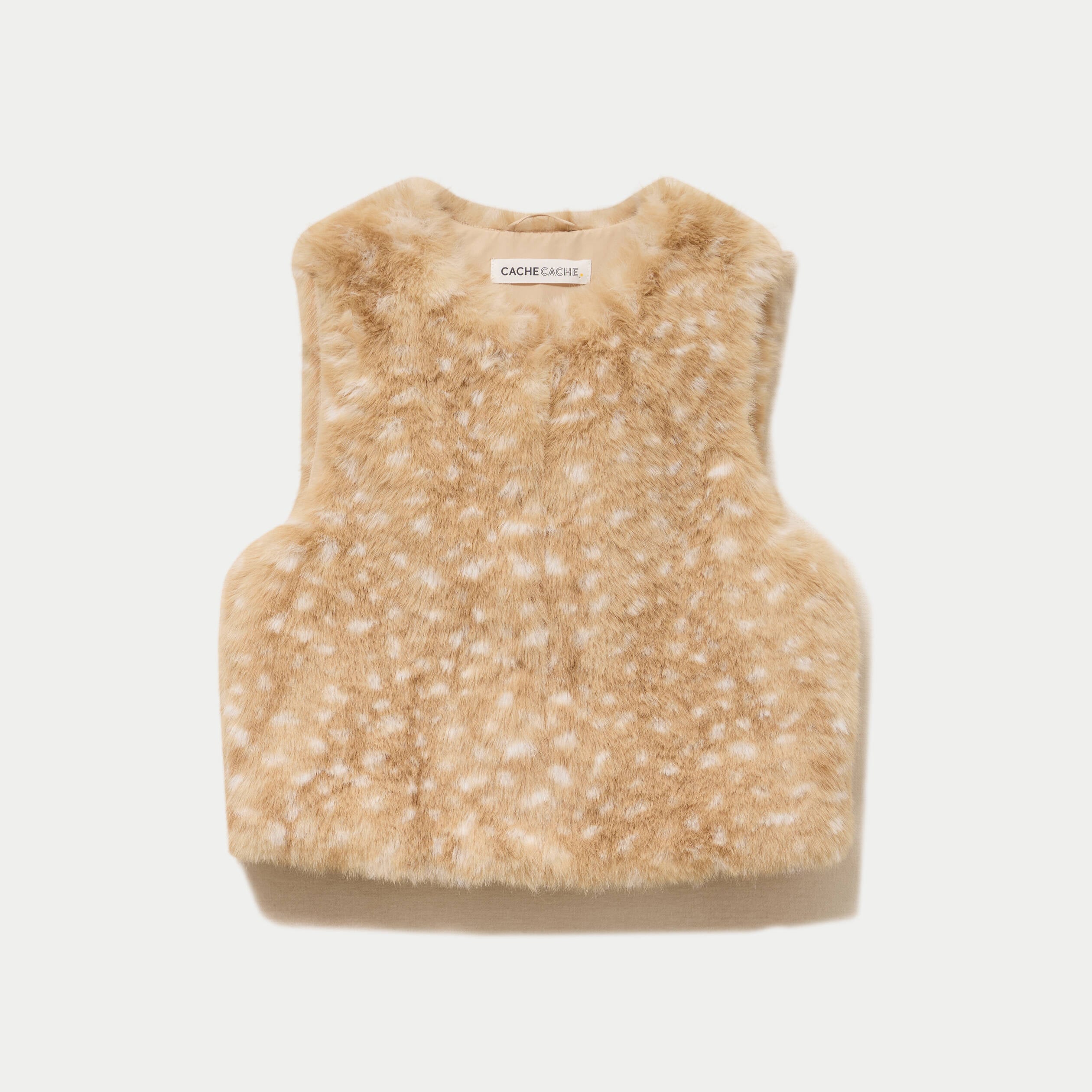 Gilet sans manches fausse fourrure beige femme