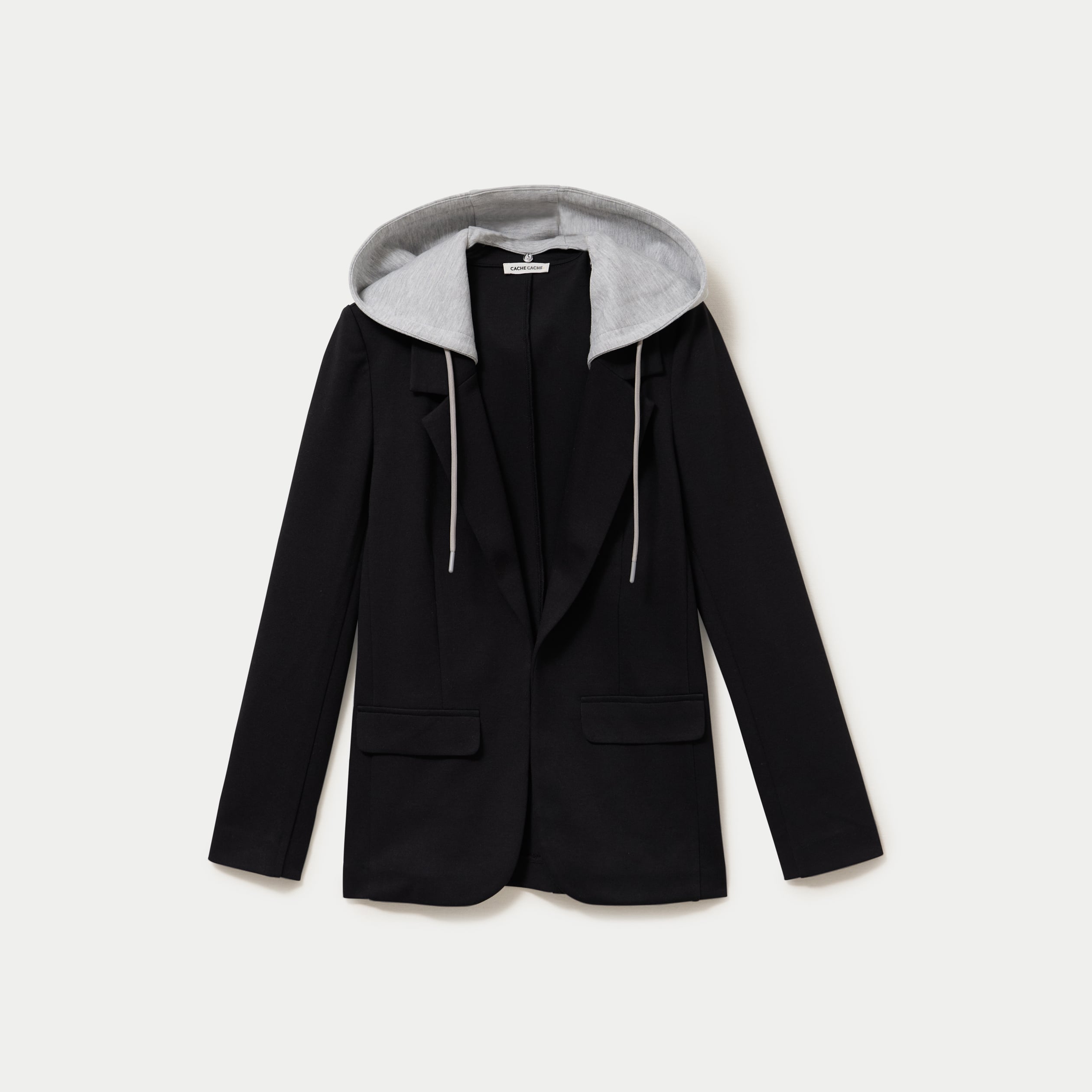 Veste cintr&eacute;e col tailleur &agrave; capuche noir femme
