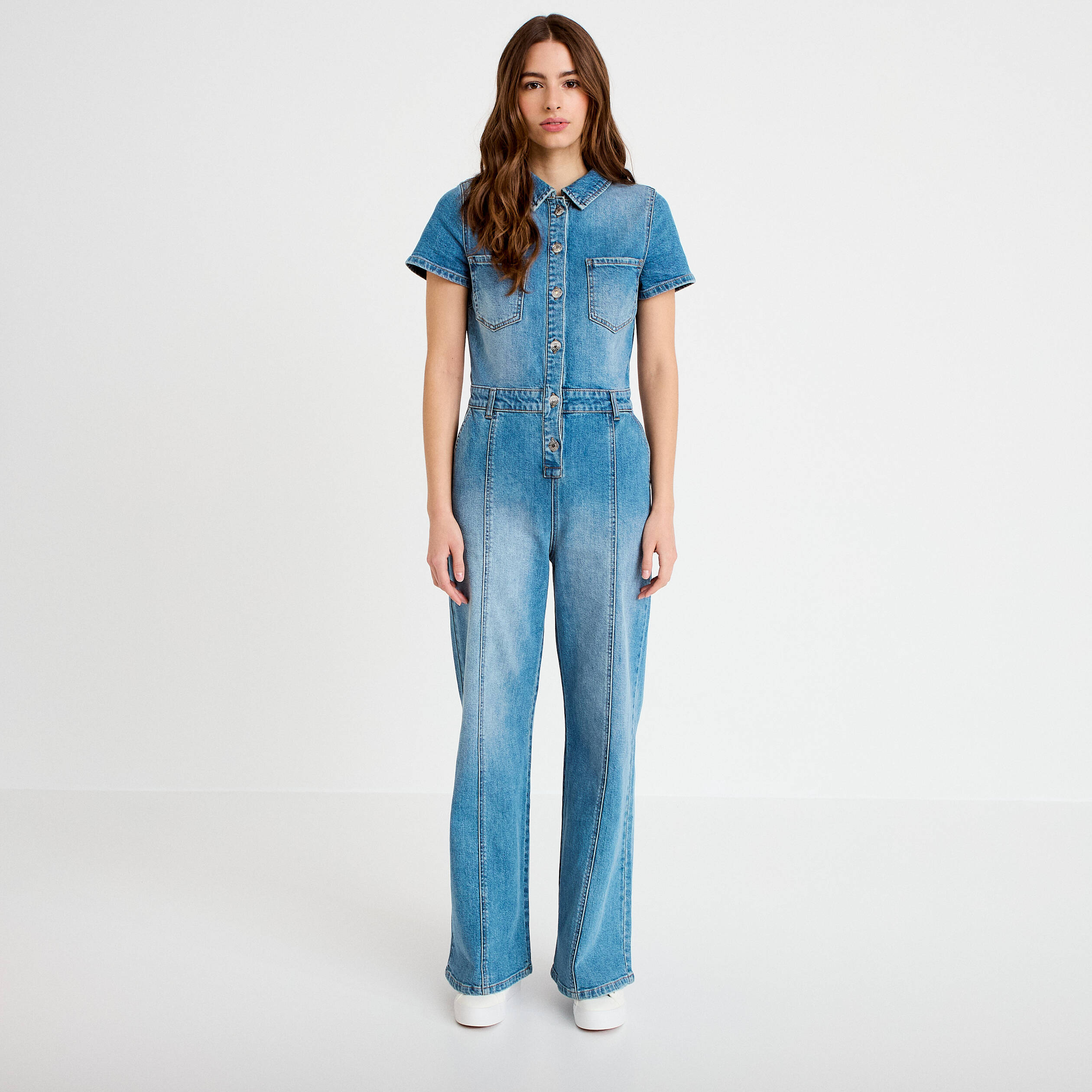 Combinaison manches courtes denim double stone femme