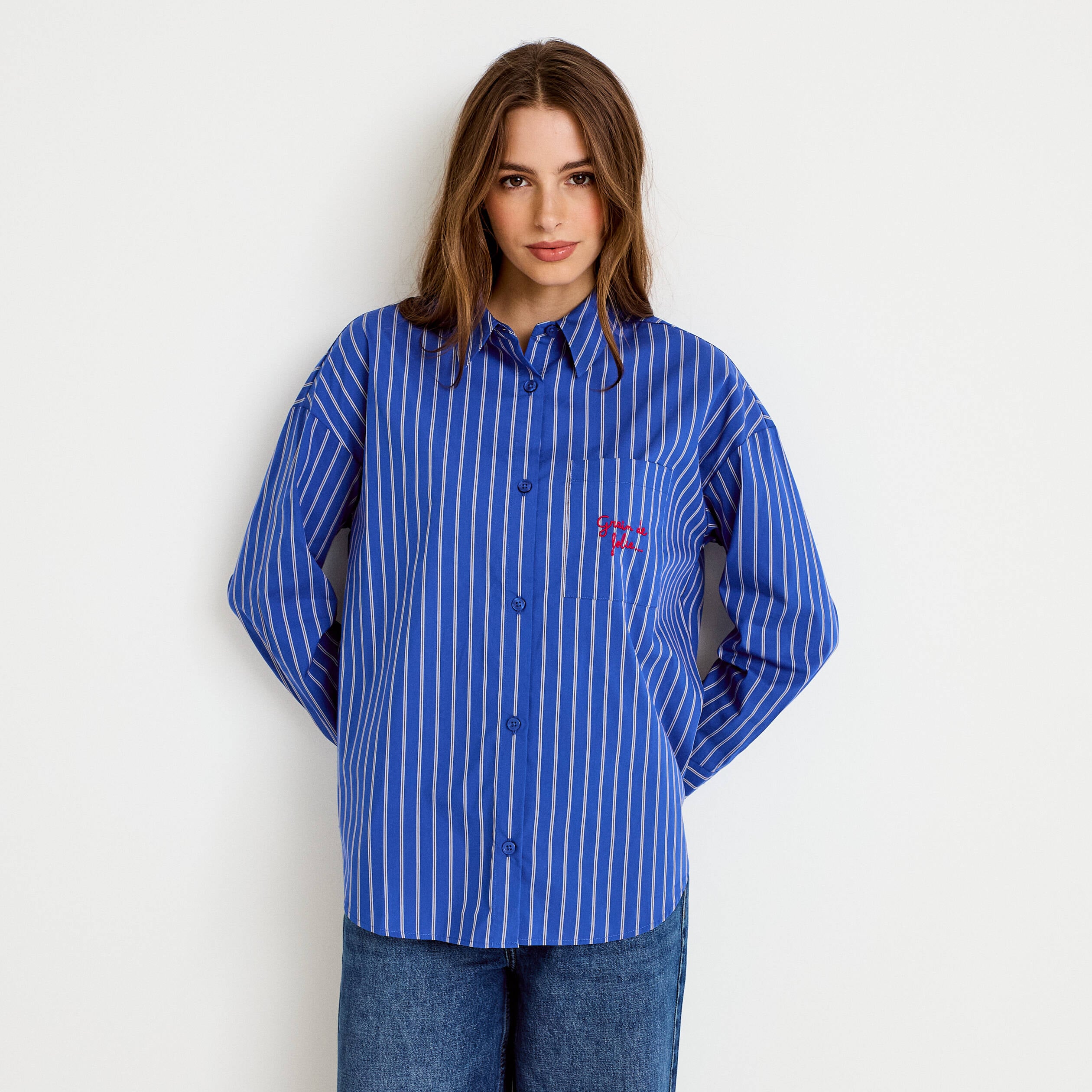 Chemise oversize manches longues bleu femme