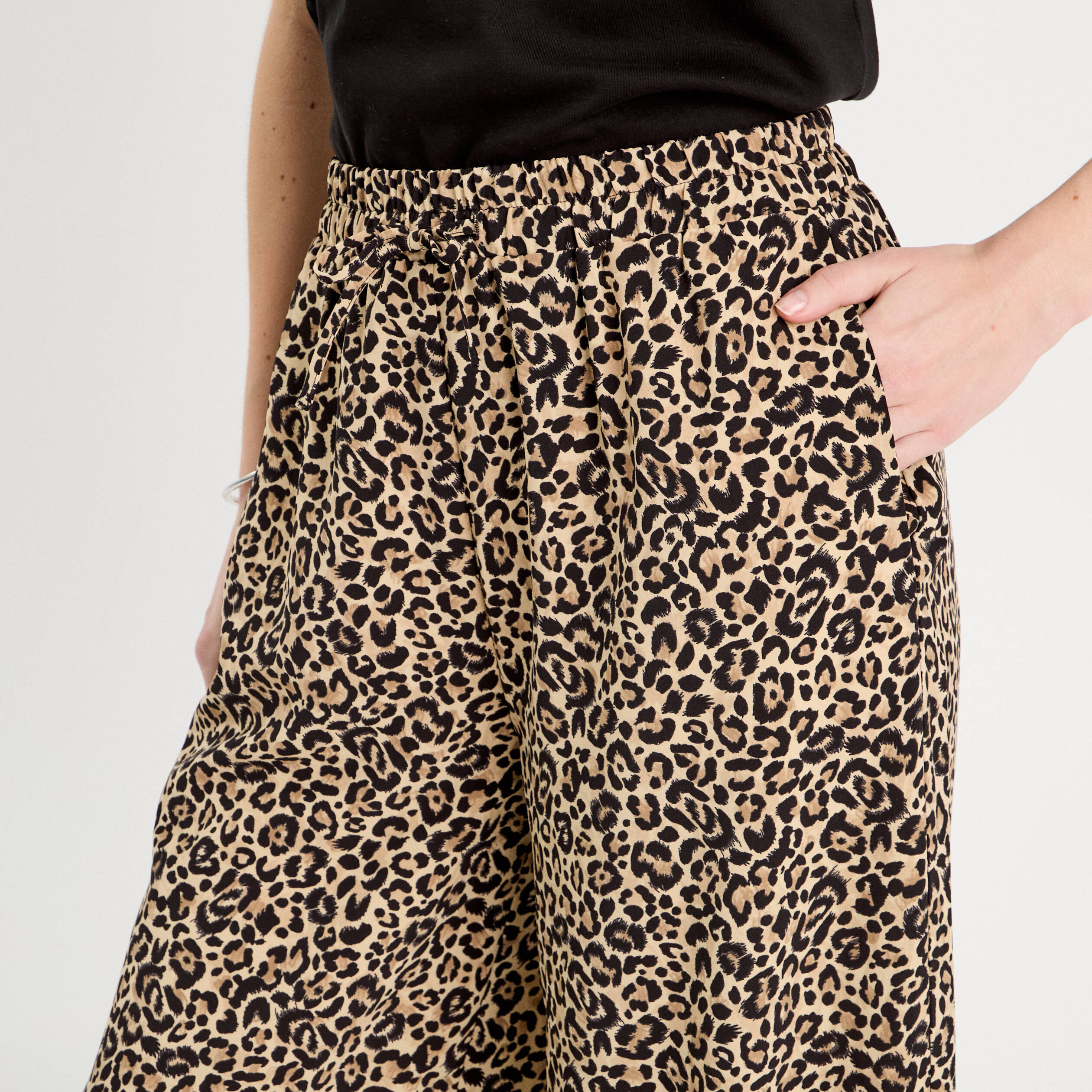 Pantalon large fluide beige femme