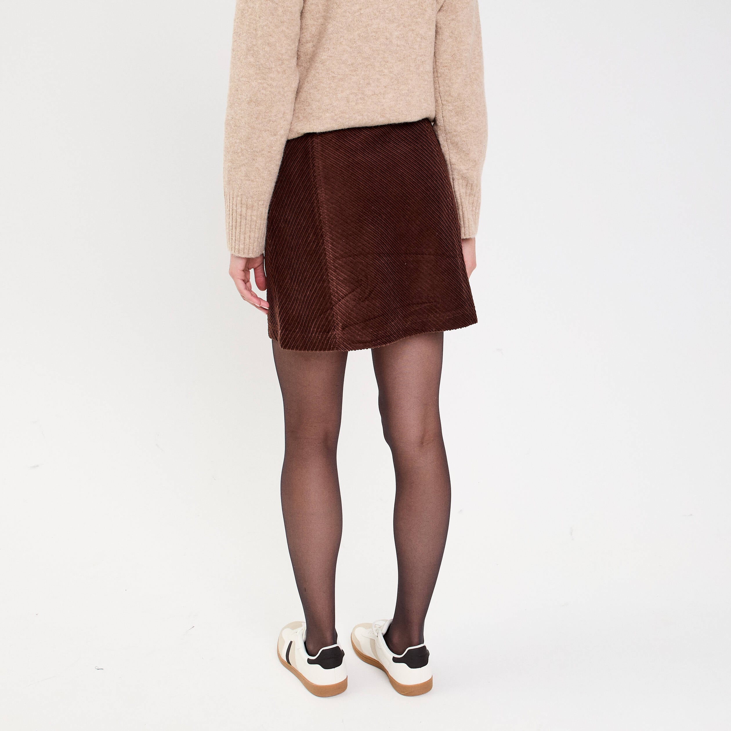 Jupe trap&egrave;ze en velours marron fonc&eacute; femme