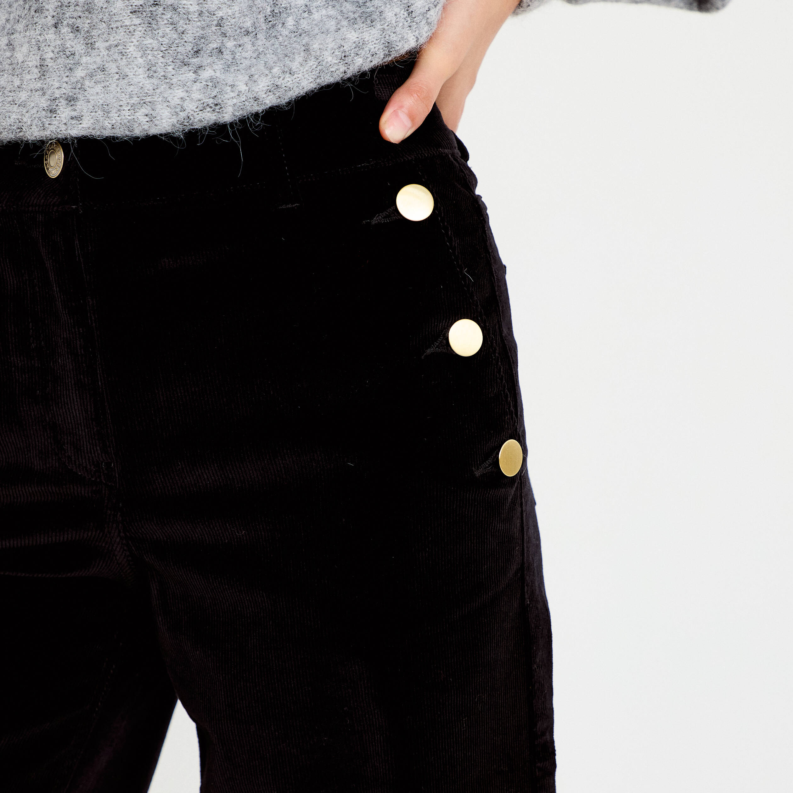 Pantalon bootcut taille haute velours noir femme