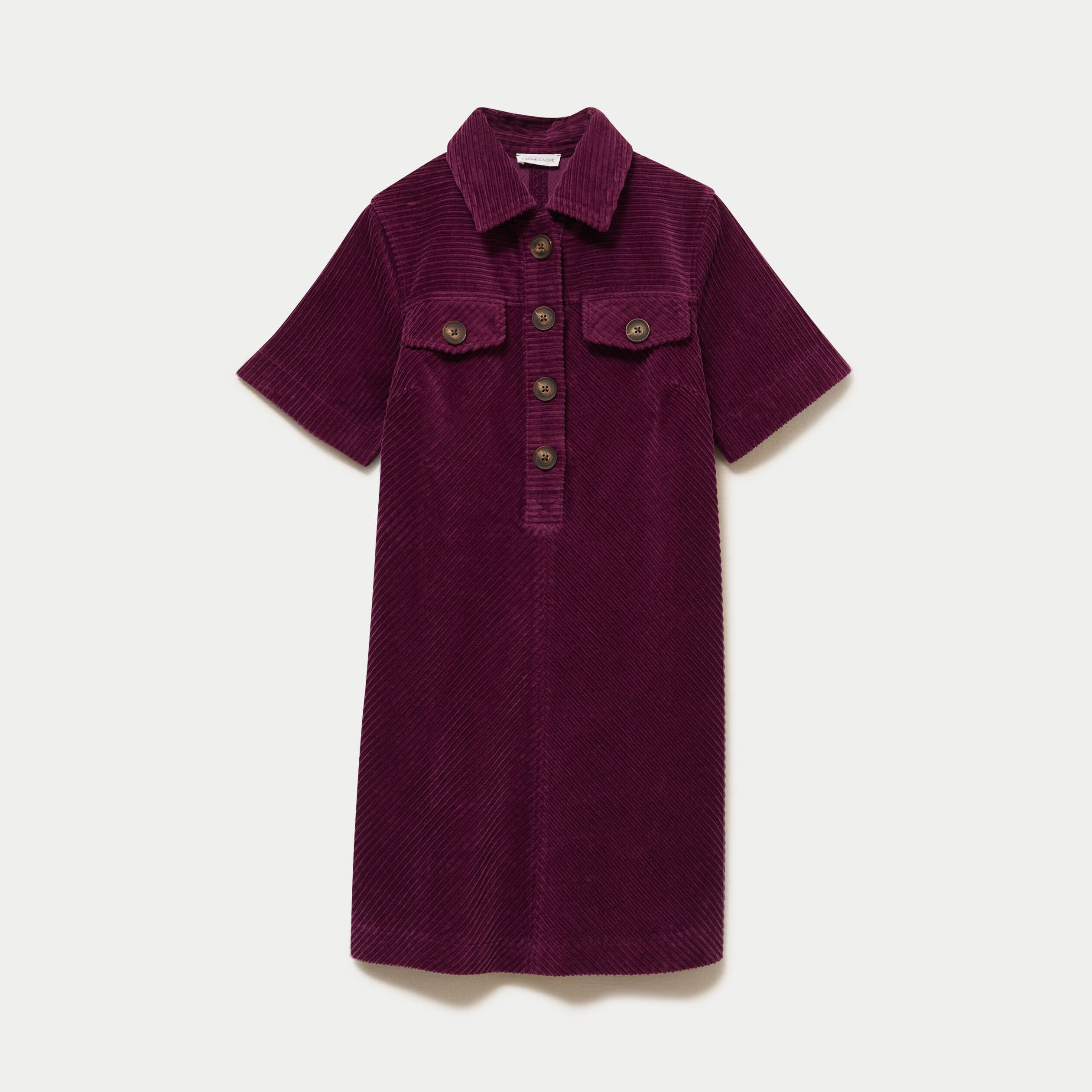 Robe courte droite en velours coton prune femme
