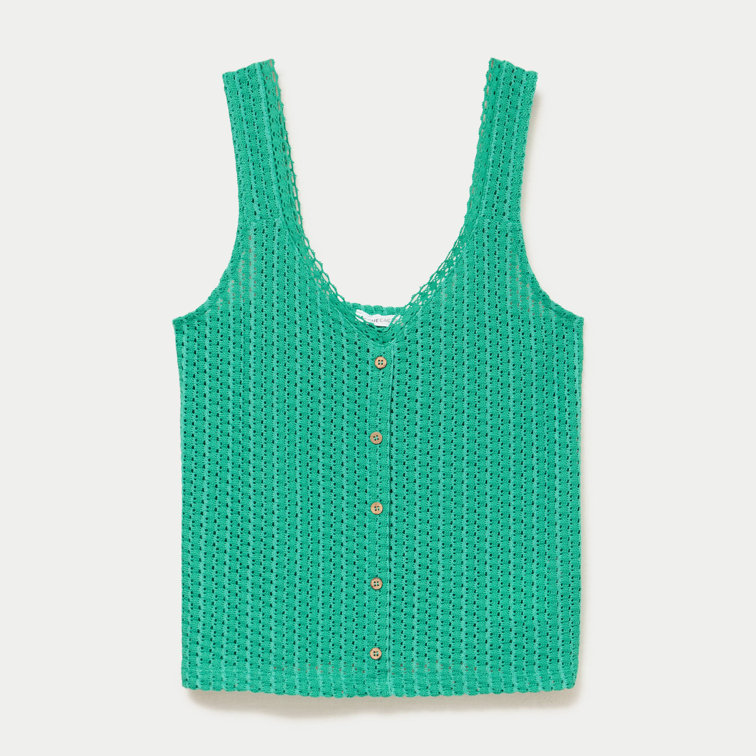D&eacute;bardeur ajour&eacute; aspect dentelle col v vert femme