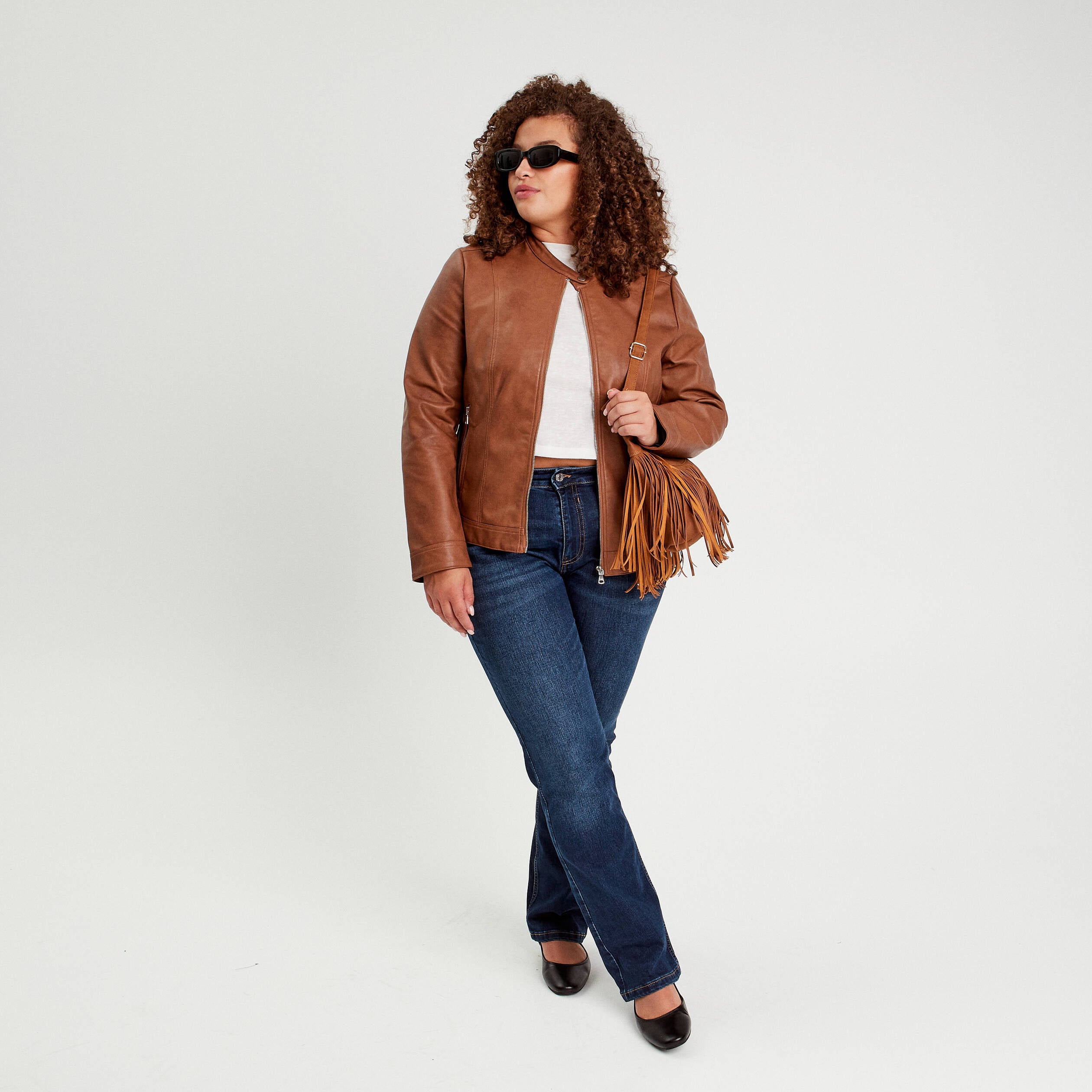 Veste droite zipp&eacute;e beige femme