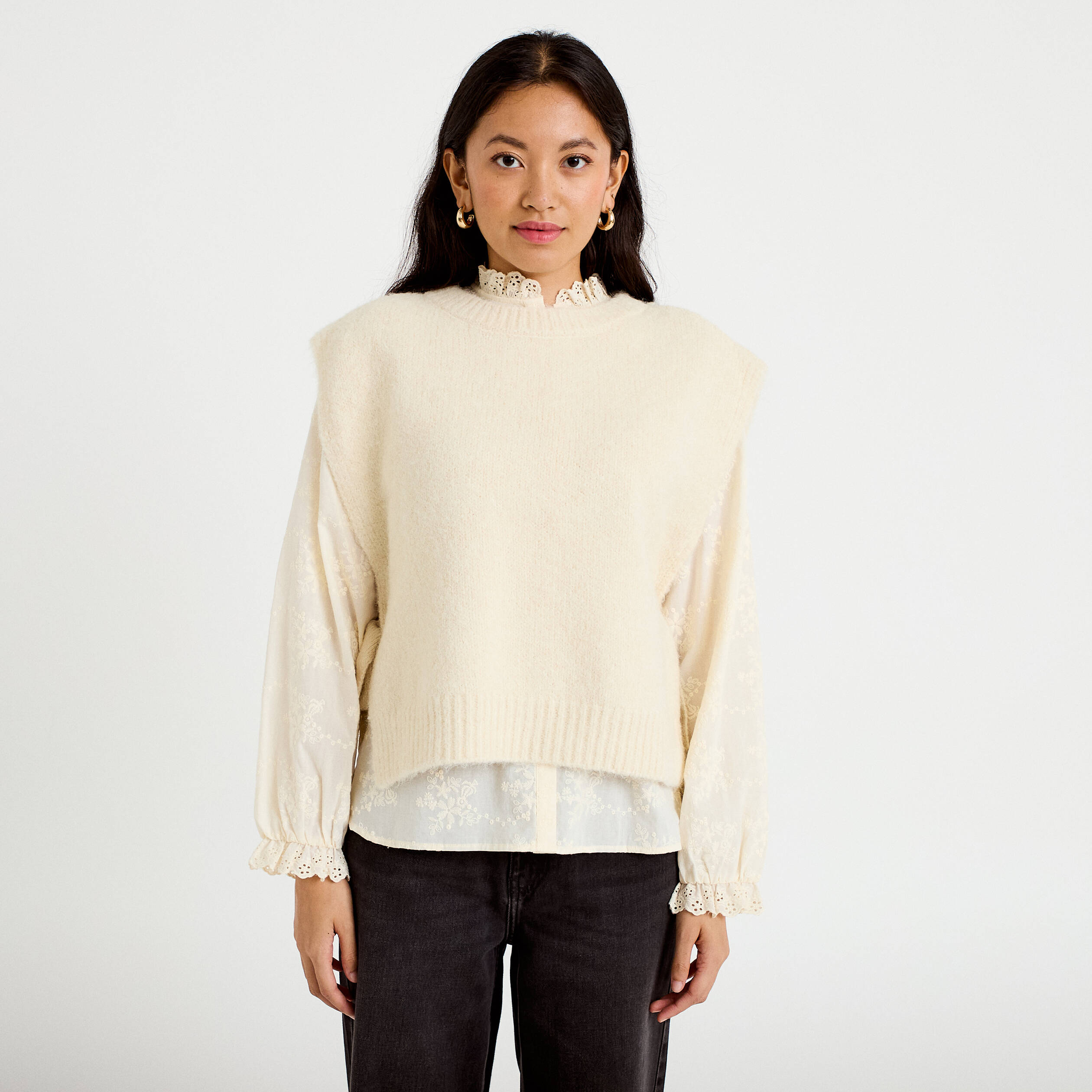 Pull sans manches ivoire femme