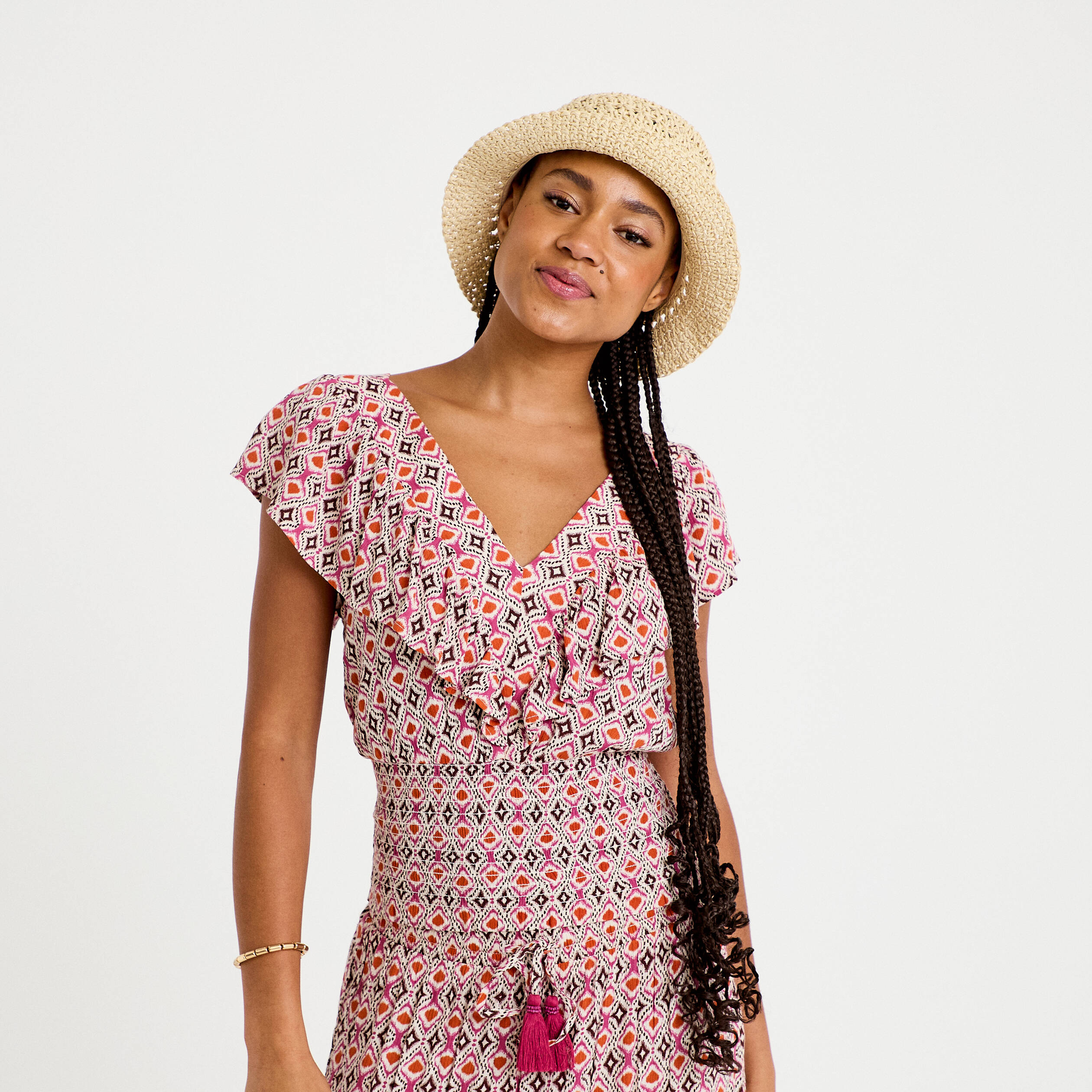 Blouse cintr&eacute;e cropped sans manches blanc femme