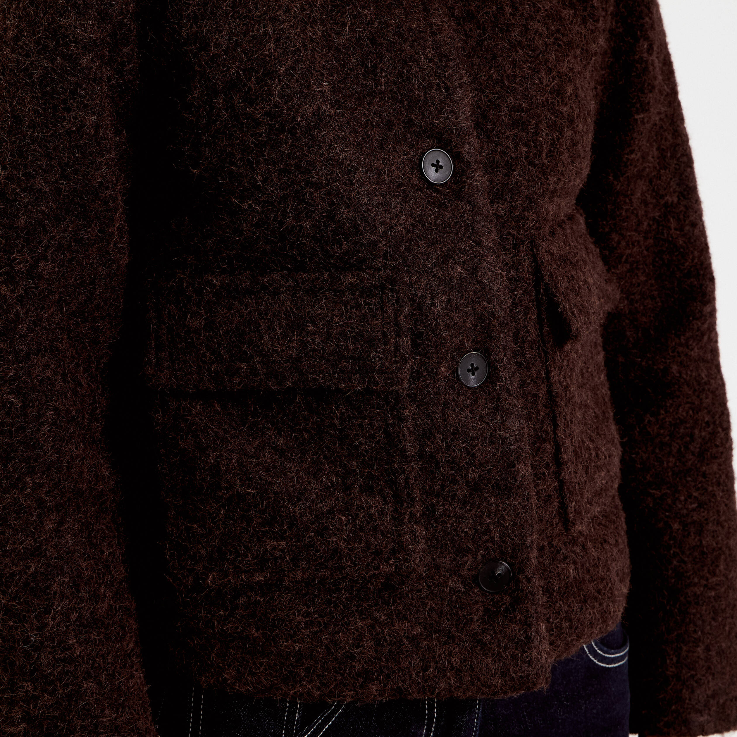 Veste col montant manches longues marron fonc&eacute; femme