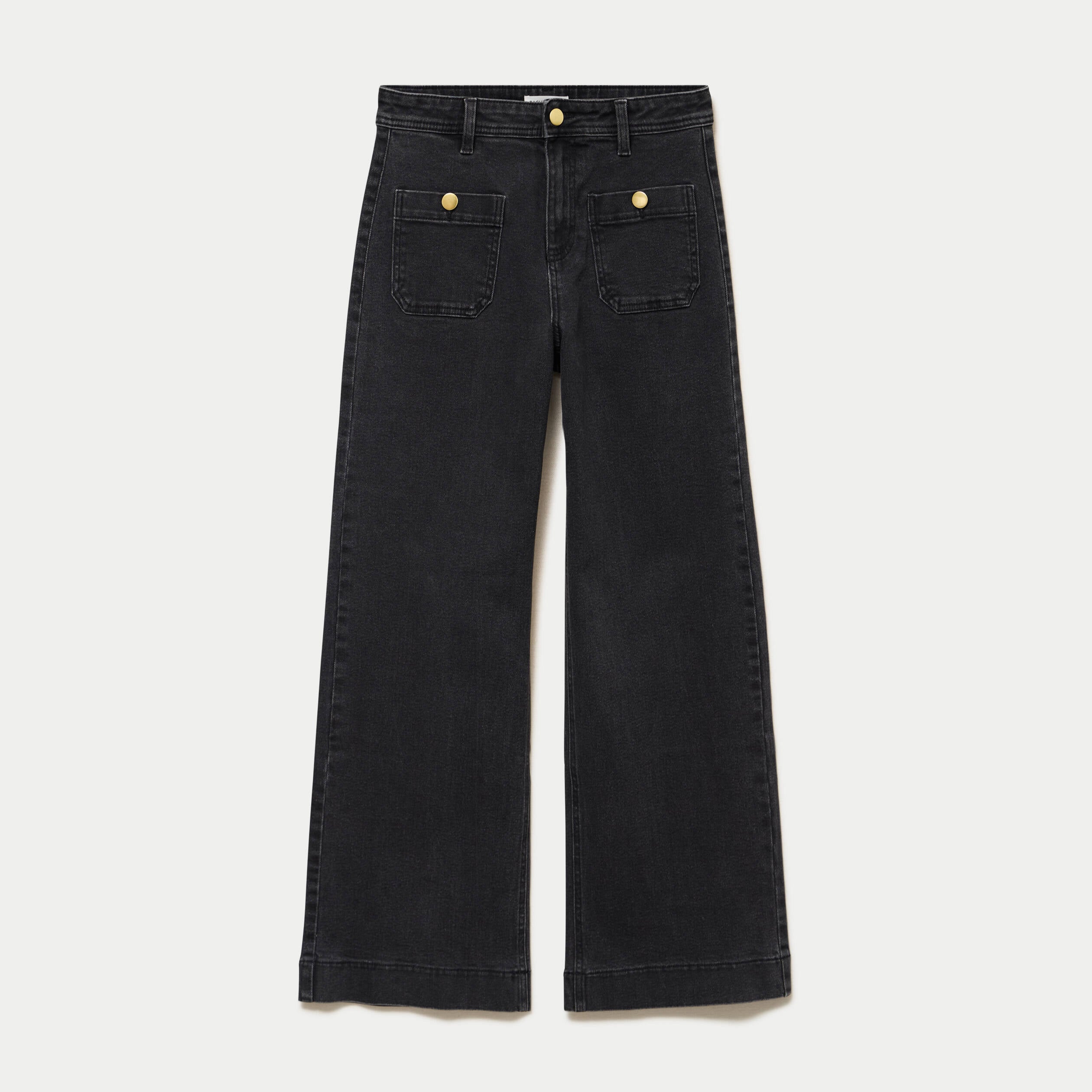 Jean wide leg cropped taille haute denim noir femme