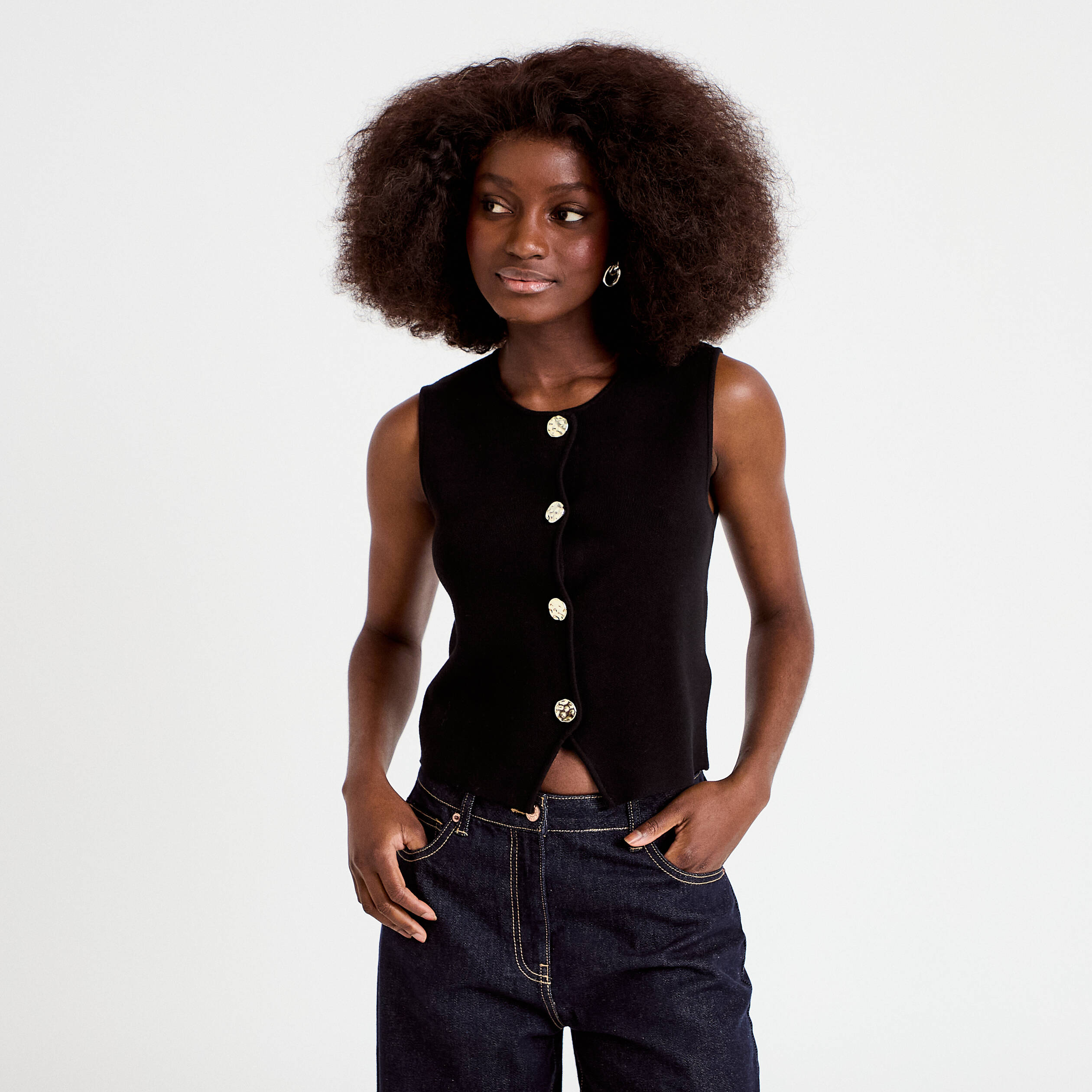 Gilet sans manches cropped noir femme