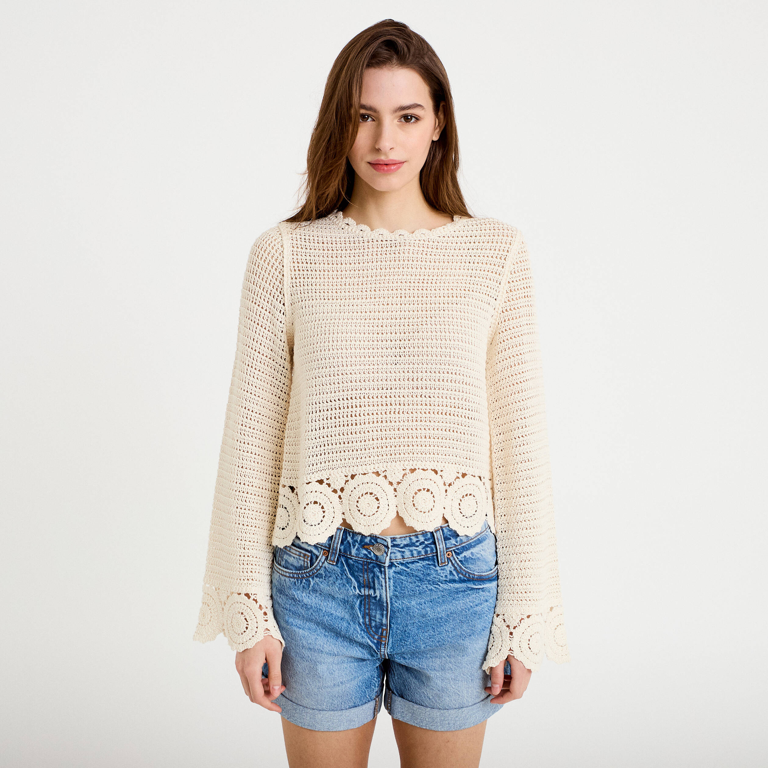 Pull manches longues ecru femme