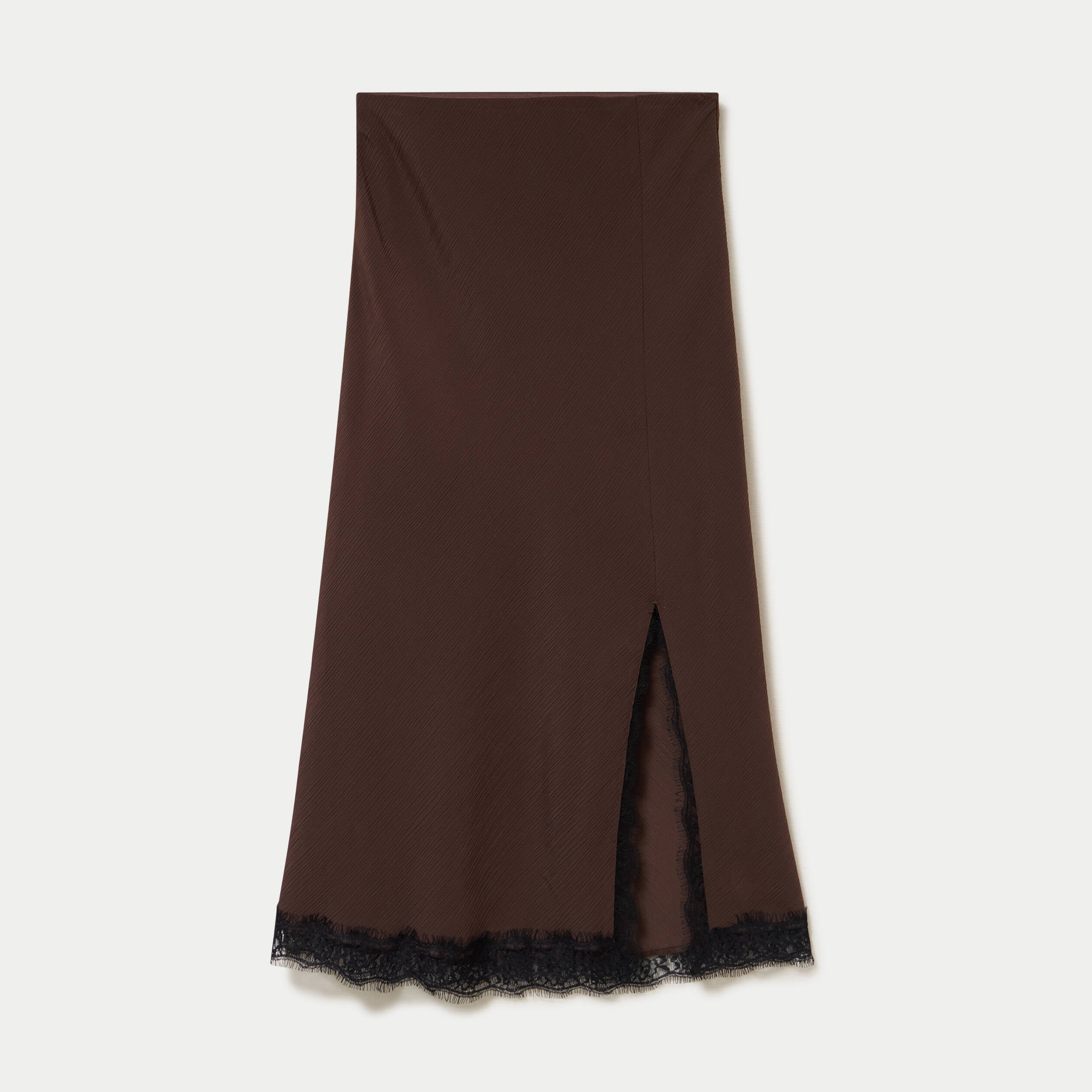 Jupe &eacute;vas&eacute;e 3/4 d&eacute;tail dentelle marron fonc&eacute; femme