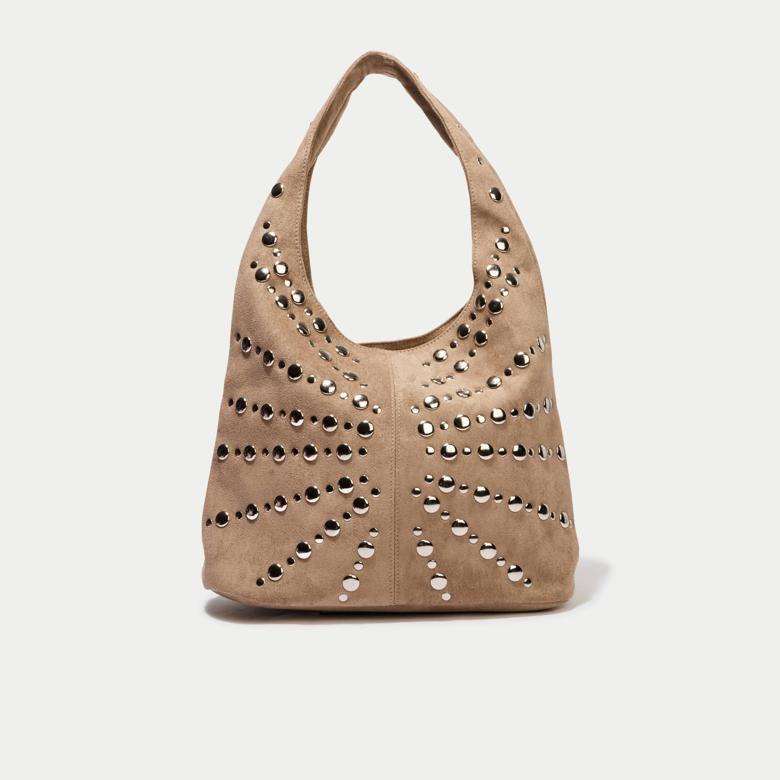 Sac aspect daim d&eacute;tails clout&eacute;s beige femme