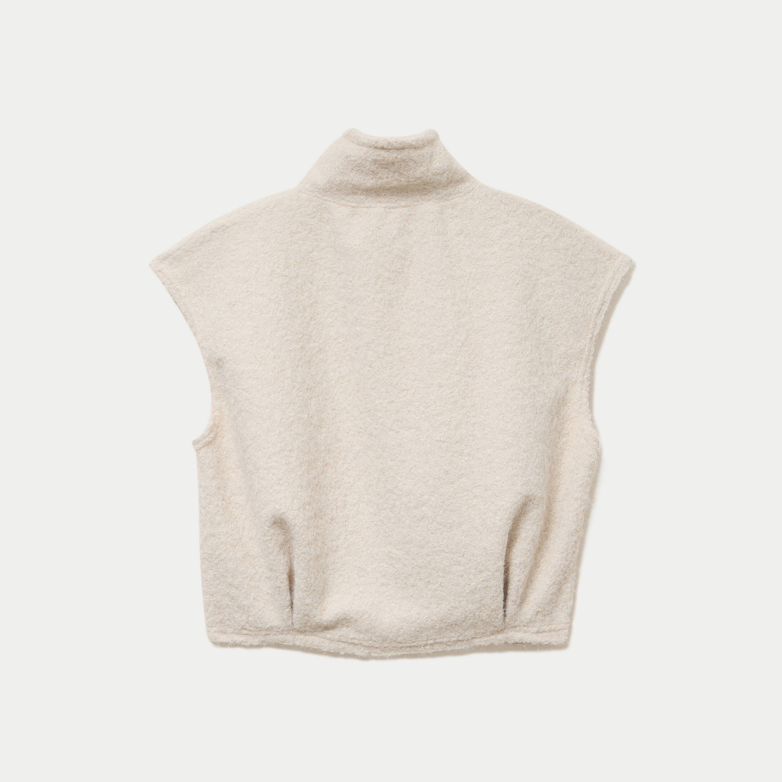 Veste bouclette sans manches col montant sable femme