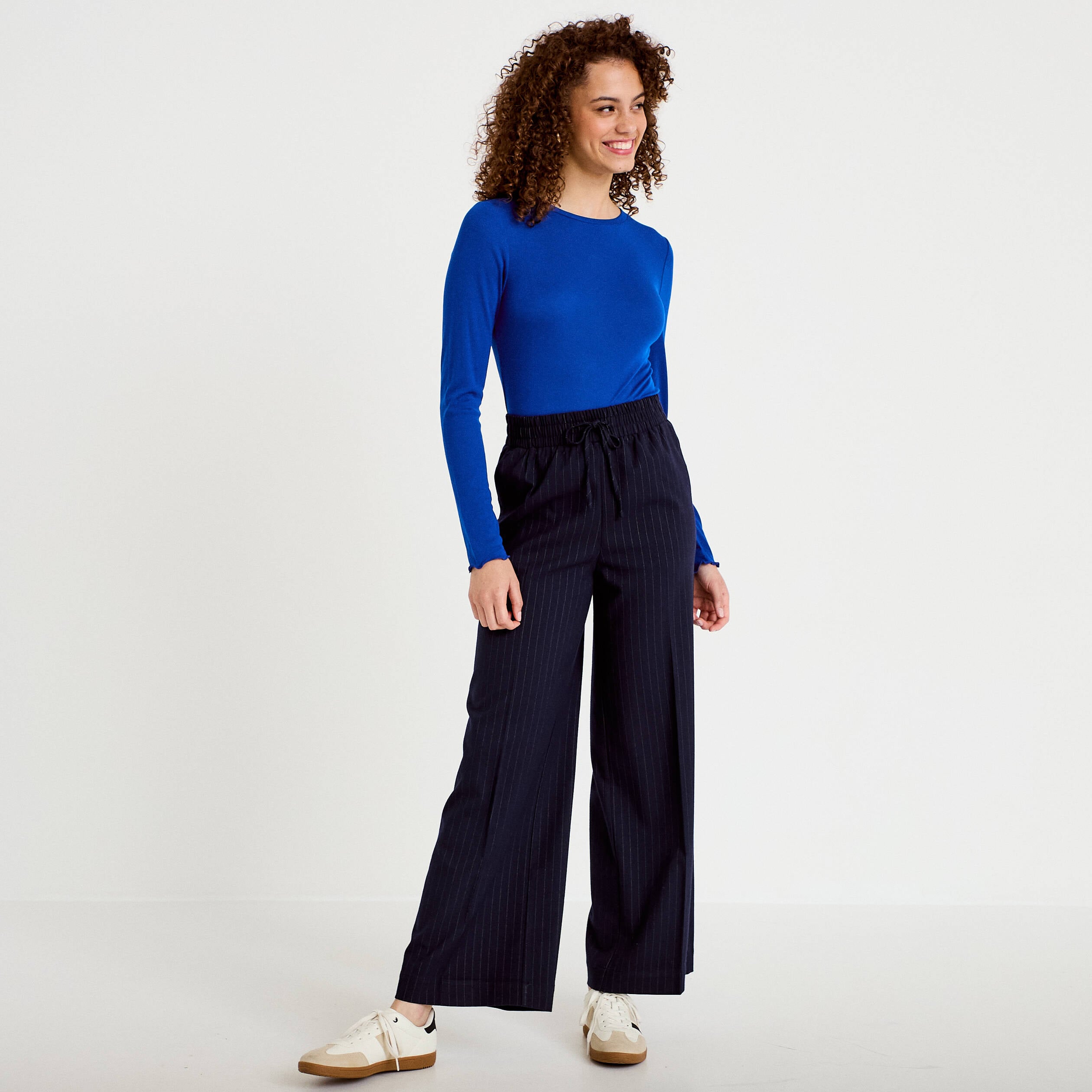 Pantalon bootcut taille standard bleu marine femme