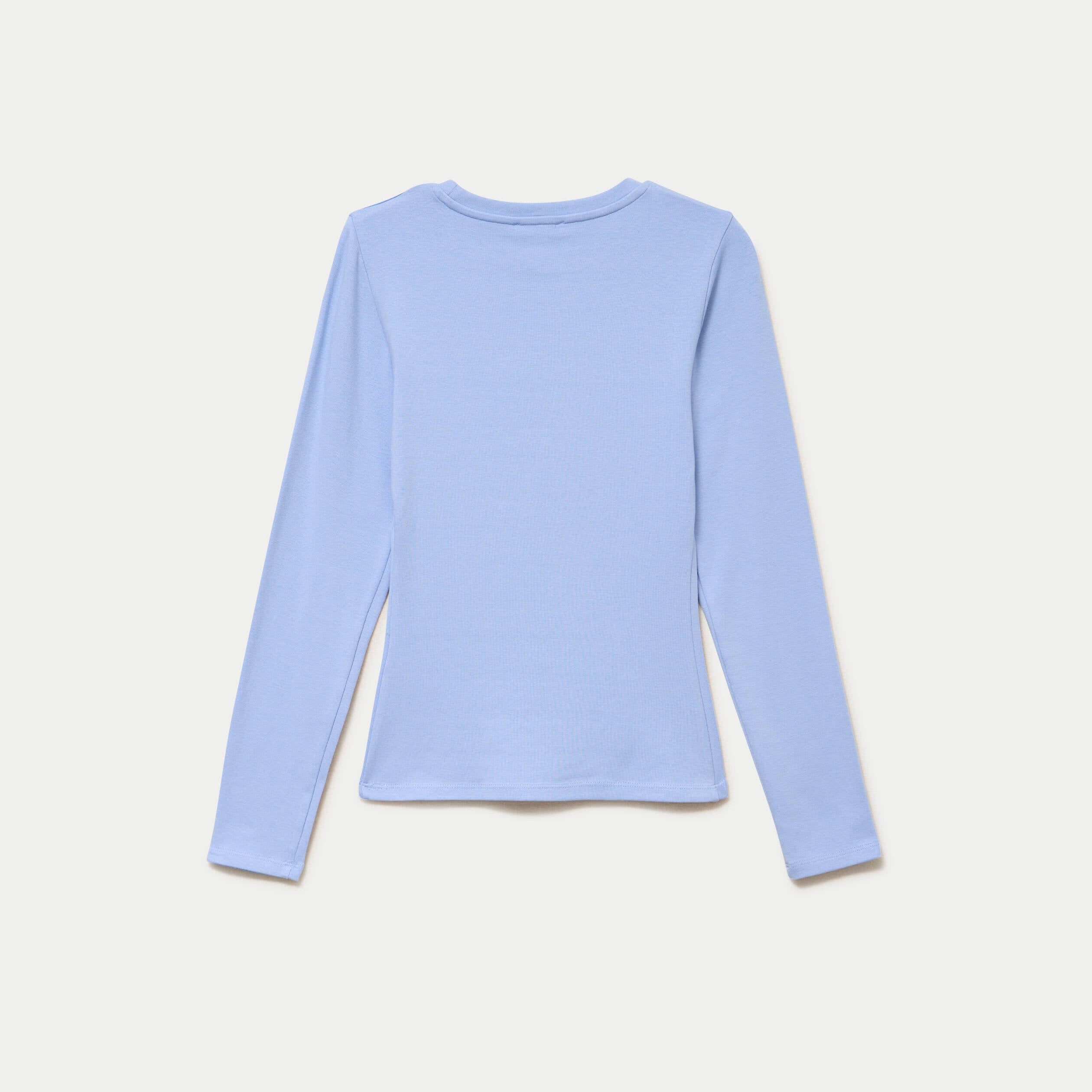 T-shirt cintr&eacute; col rond manches longues bleu clair femme