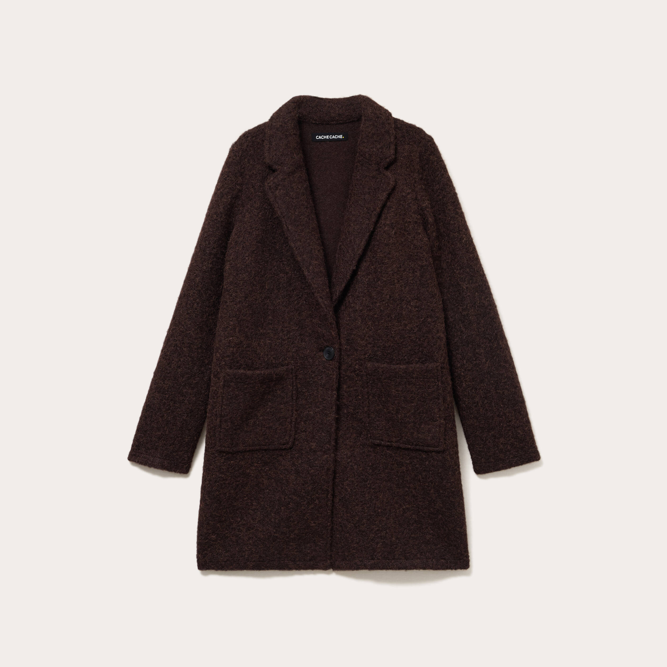 Manteau bouclette marron fonc&eacute; femme