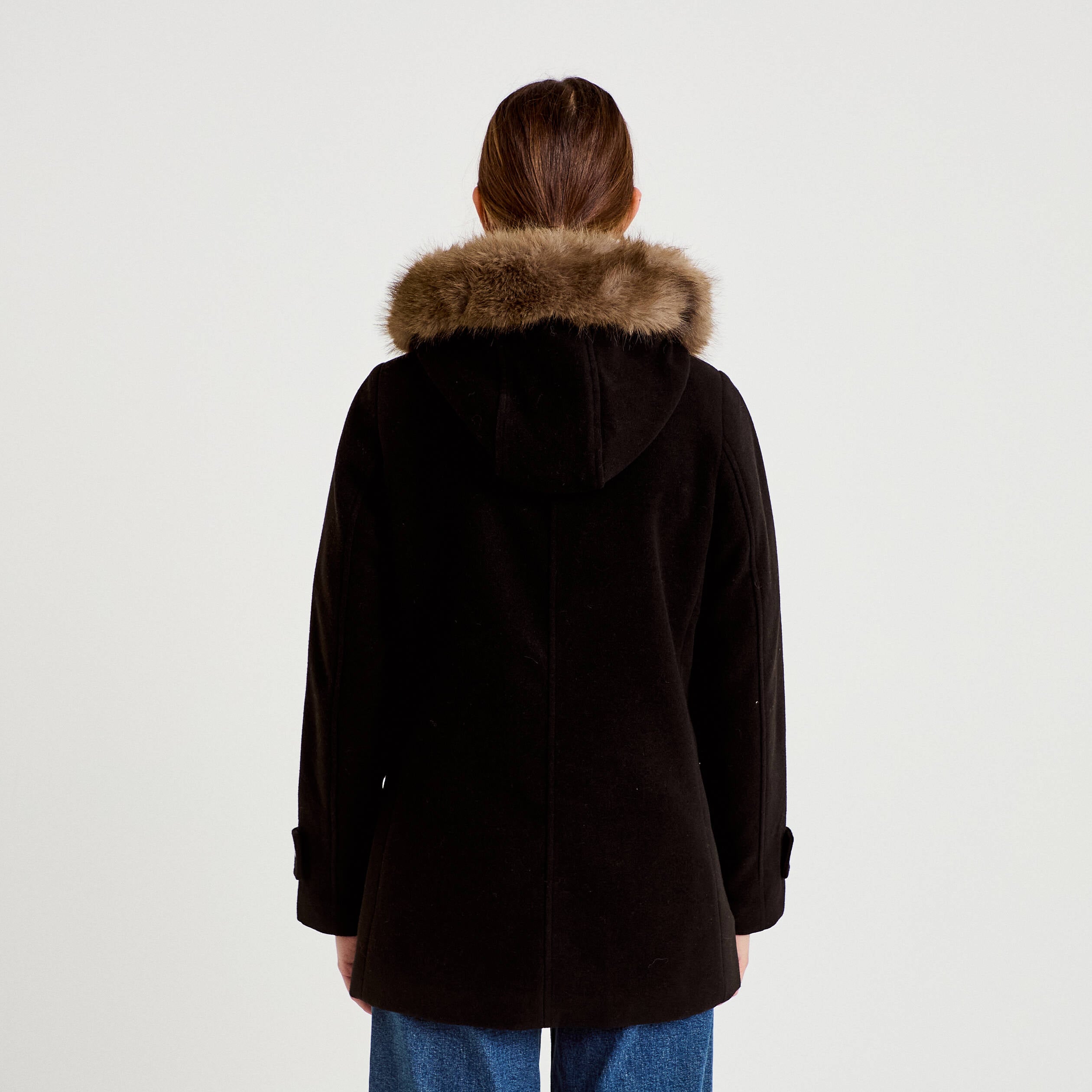 Manteau mi-long &agrave; capuche noir femme