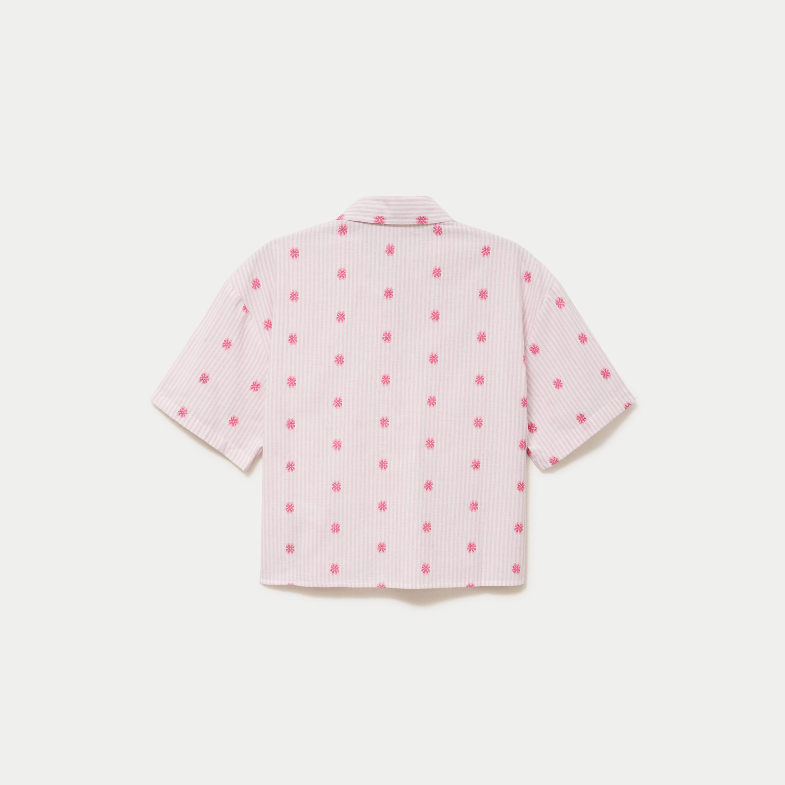 Chemise droite cropped col am&eacute;ricain rose femme