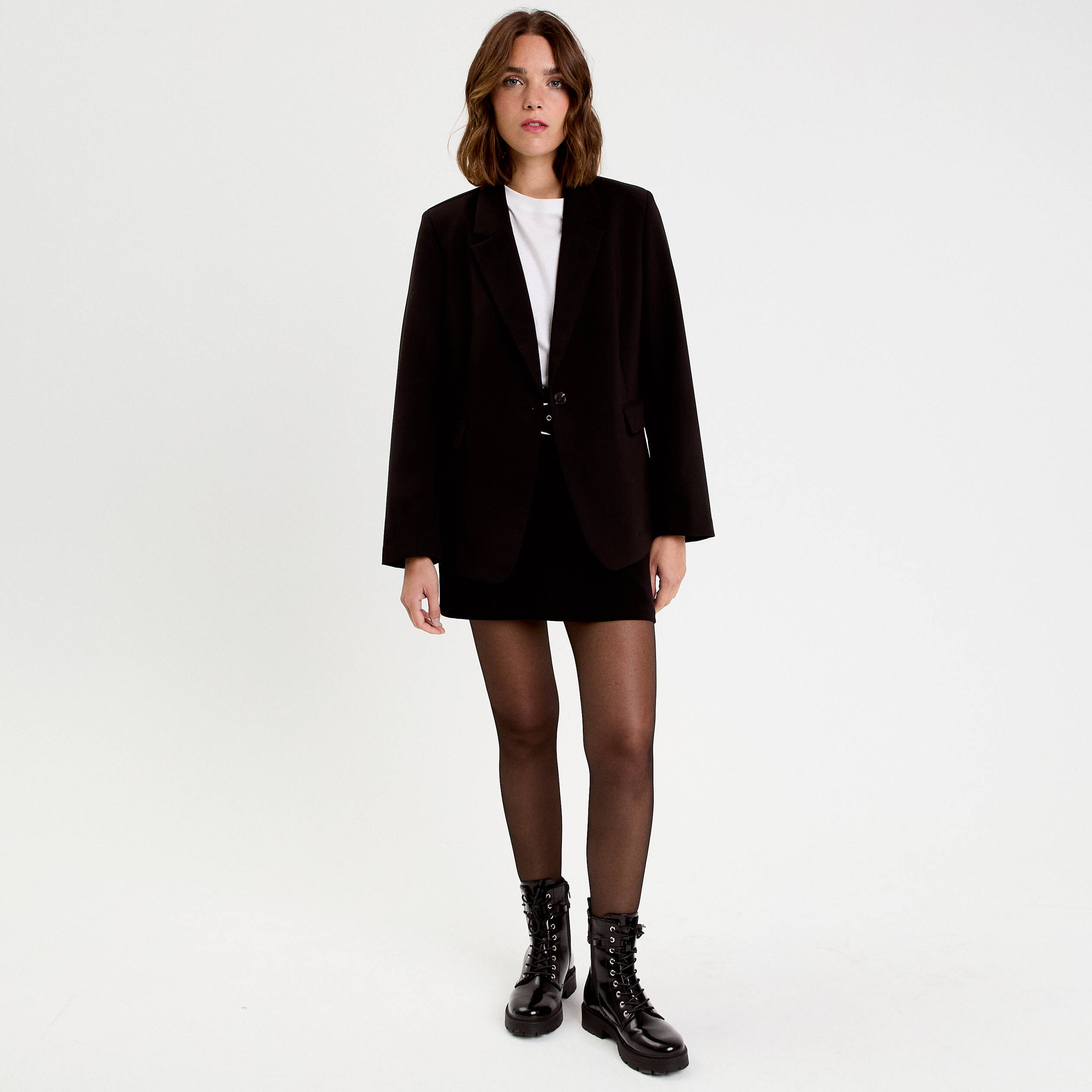 Jupe droite courte taille haute noir femme