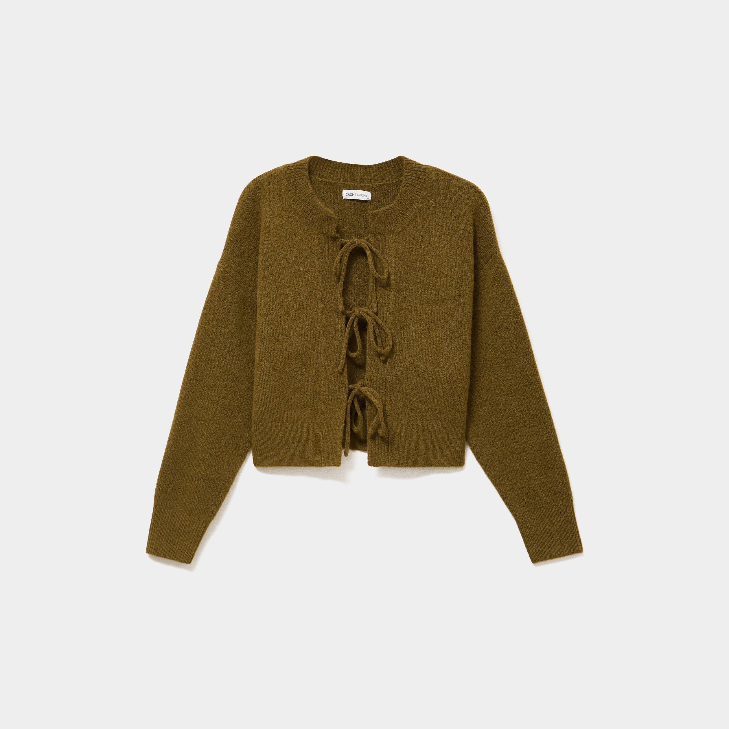 Gilet court nou&eacute; vert olive femme