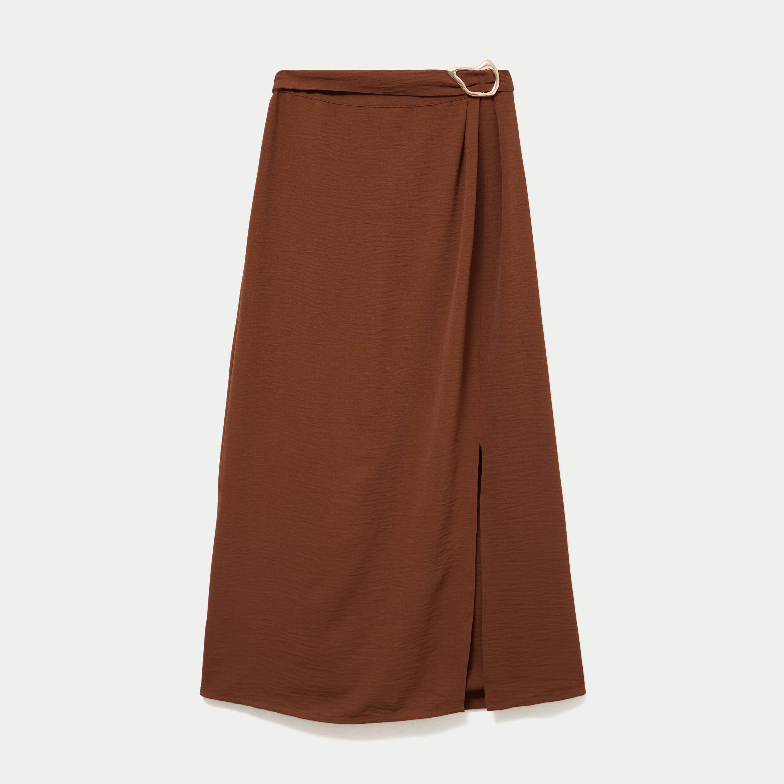 Jupe longue pliss&eacute;e avec bijou marron femme