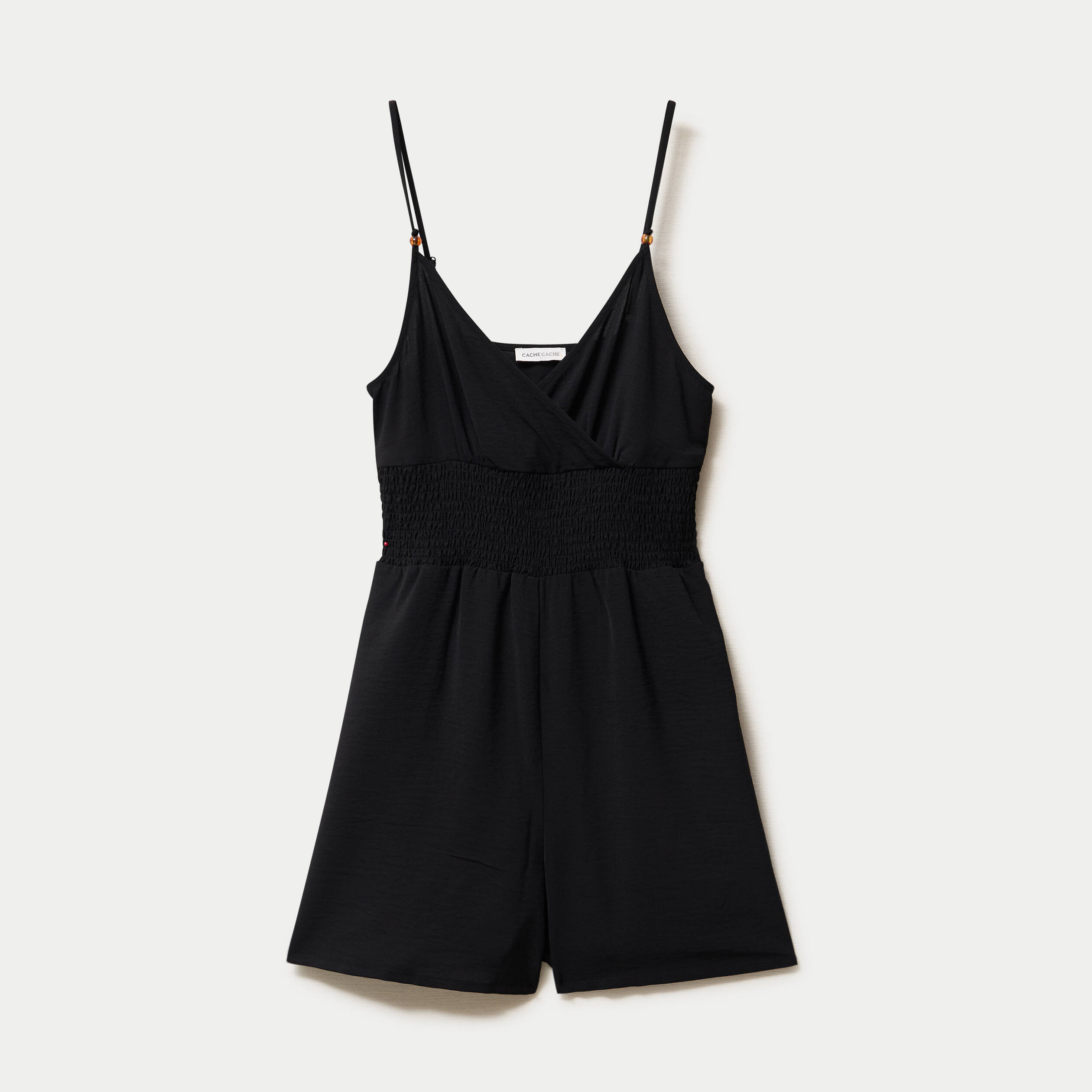 Combishort large col v fines bretelles noir femme
