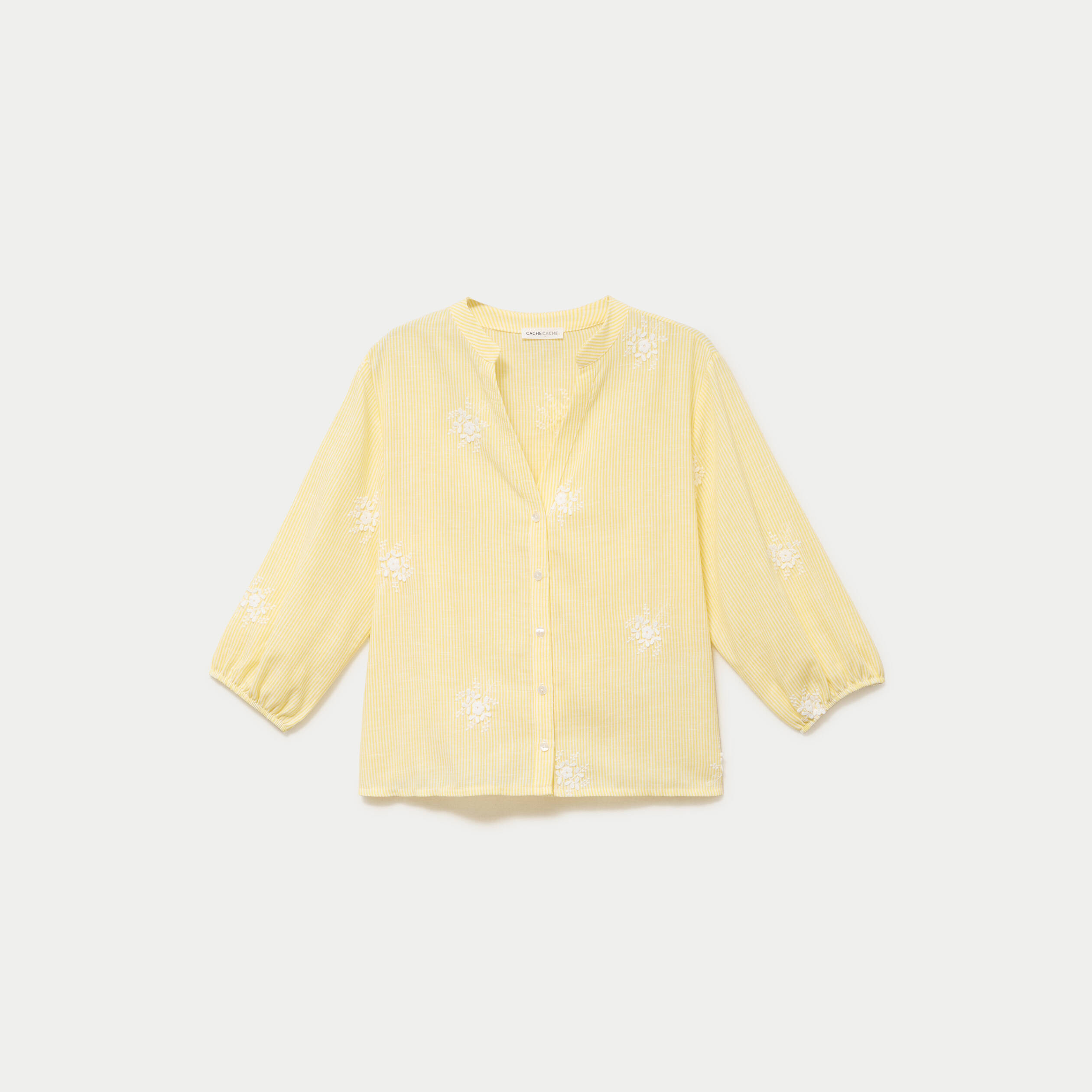 Blouse col tunisien jaune femme