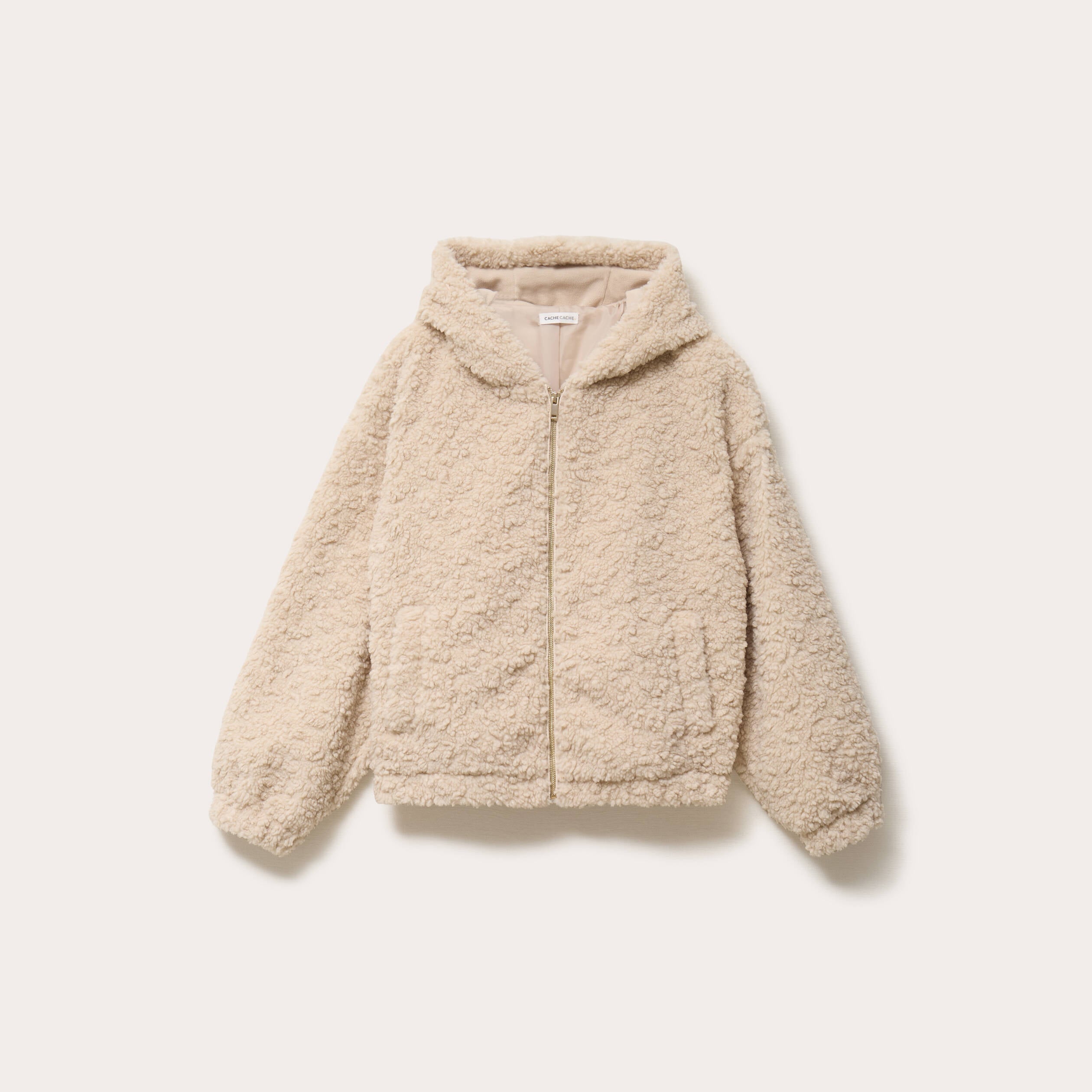 Veste bas resserr&eacute; &agrave; capuche ecru femme