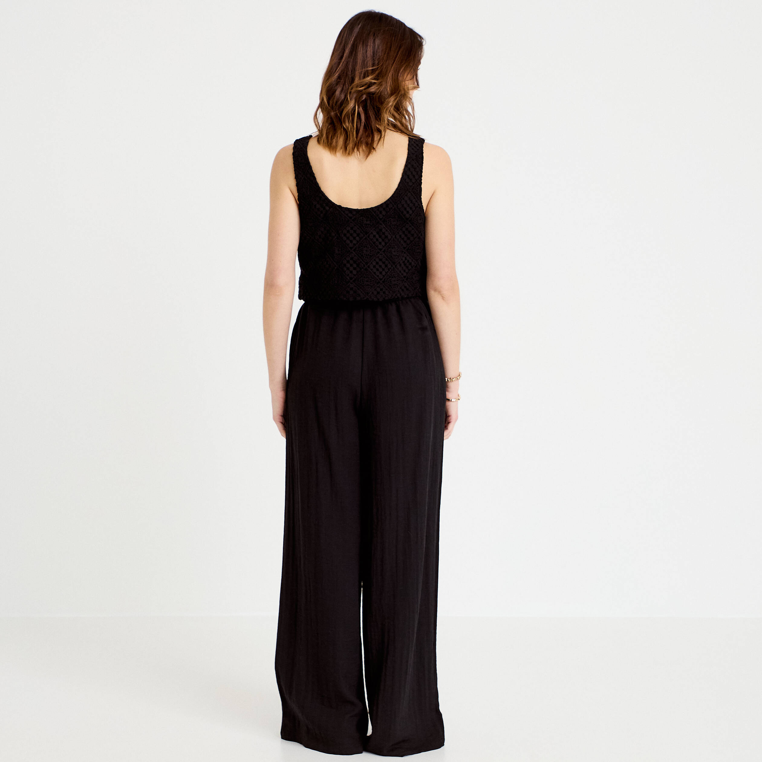Combinaison bi-mati&egrave;re coupe large noir femme