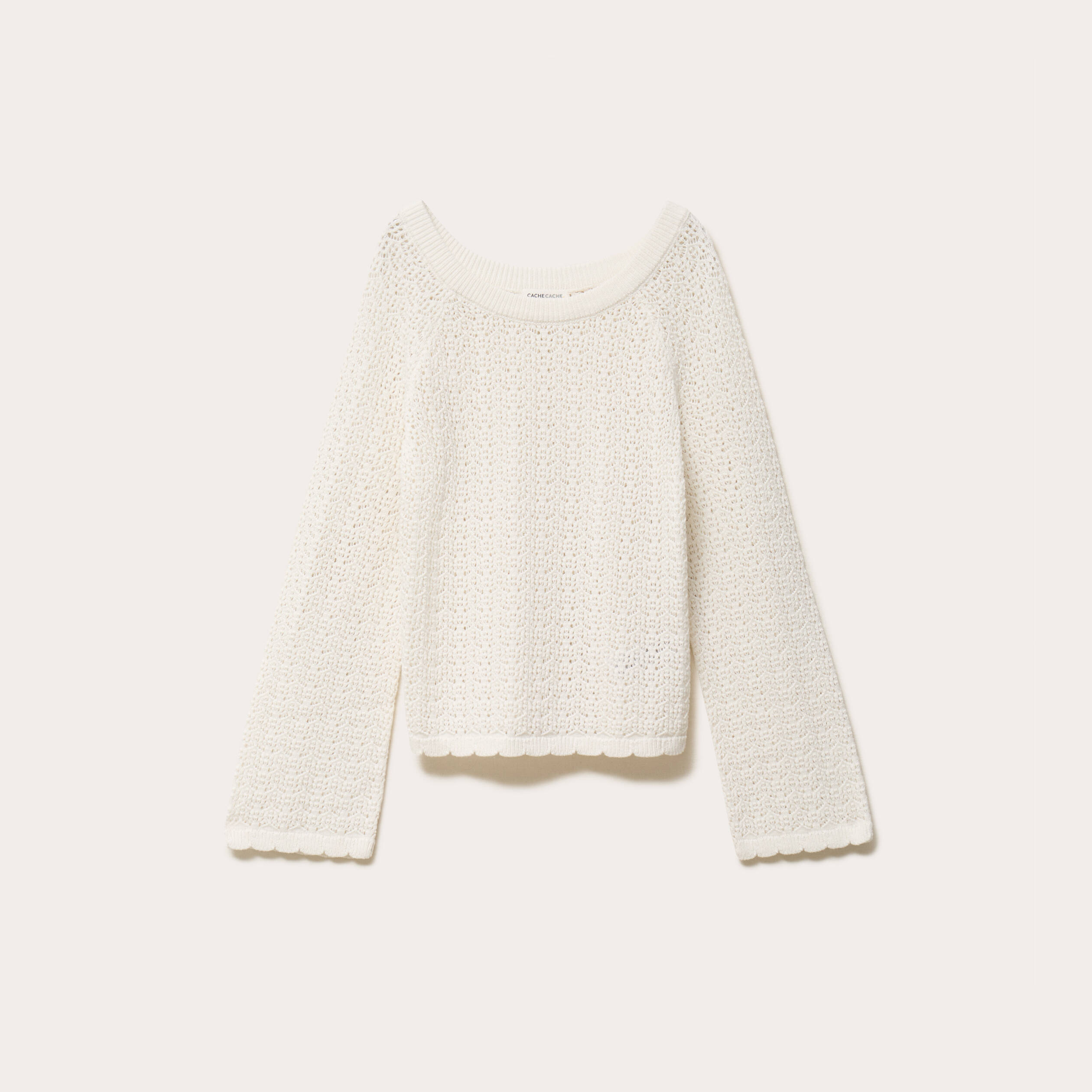 Pull ajour&eacute; ecru femme