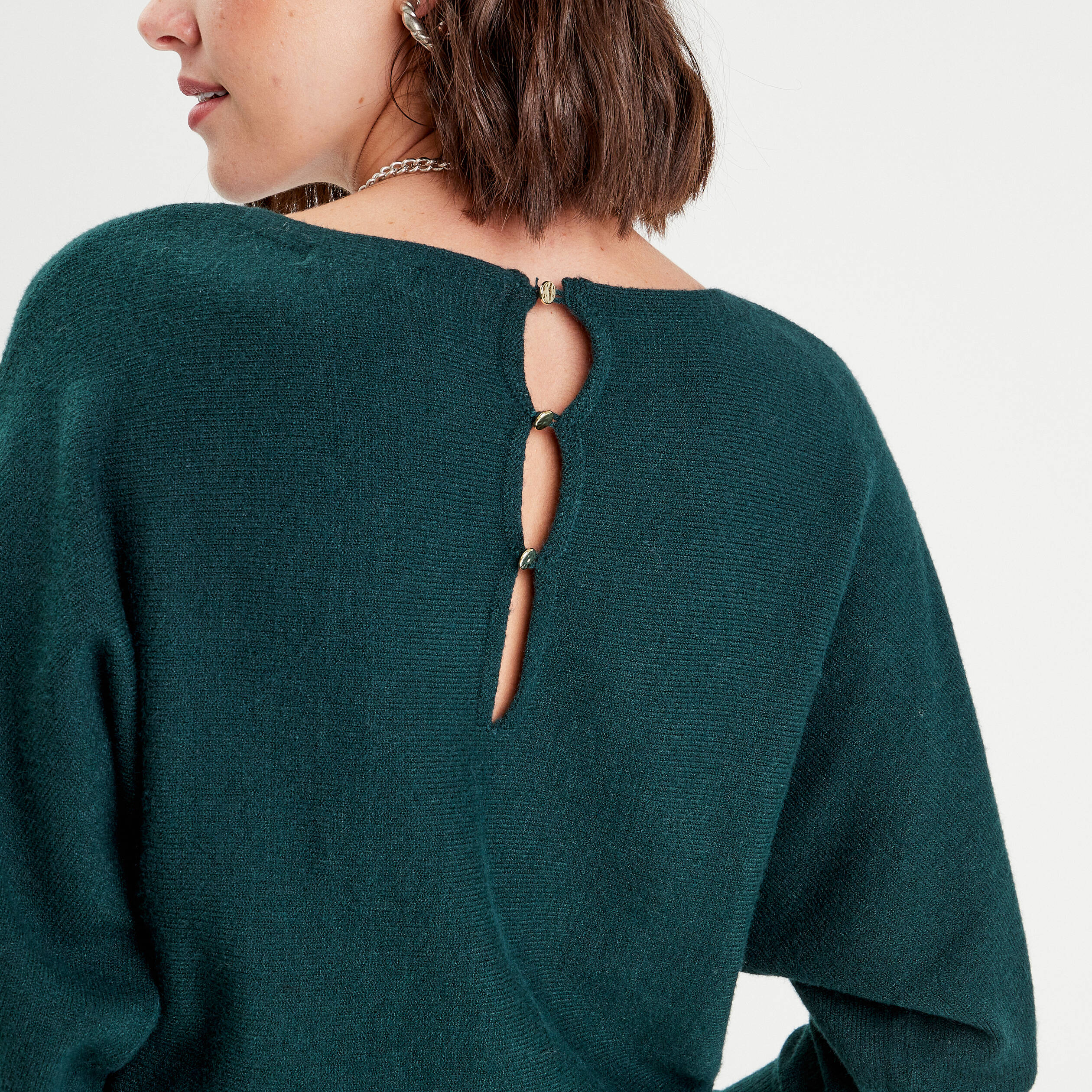 Pull manches chauves-souris vert fonc&eacute; femme