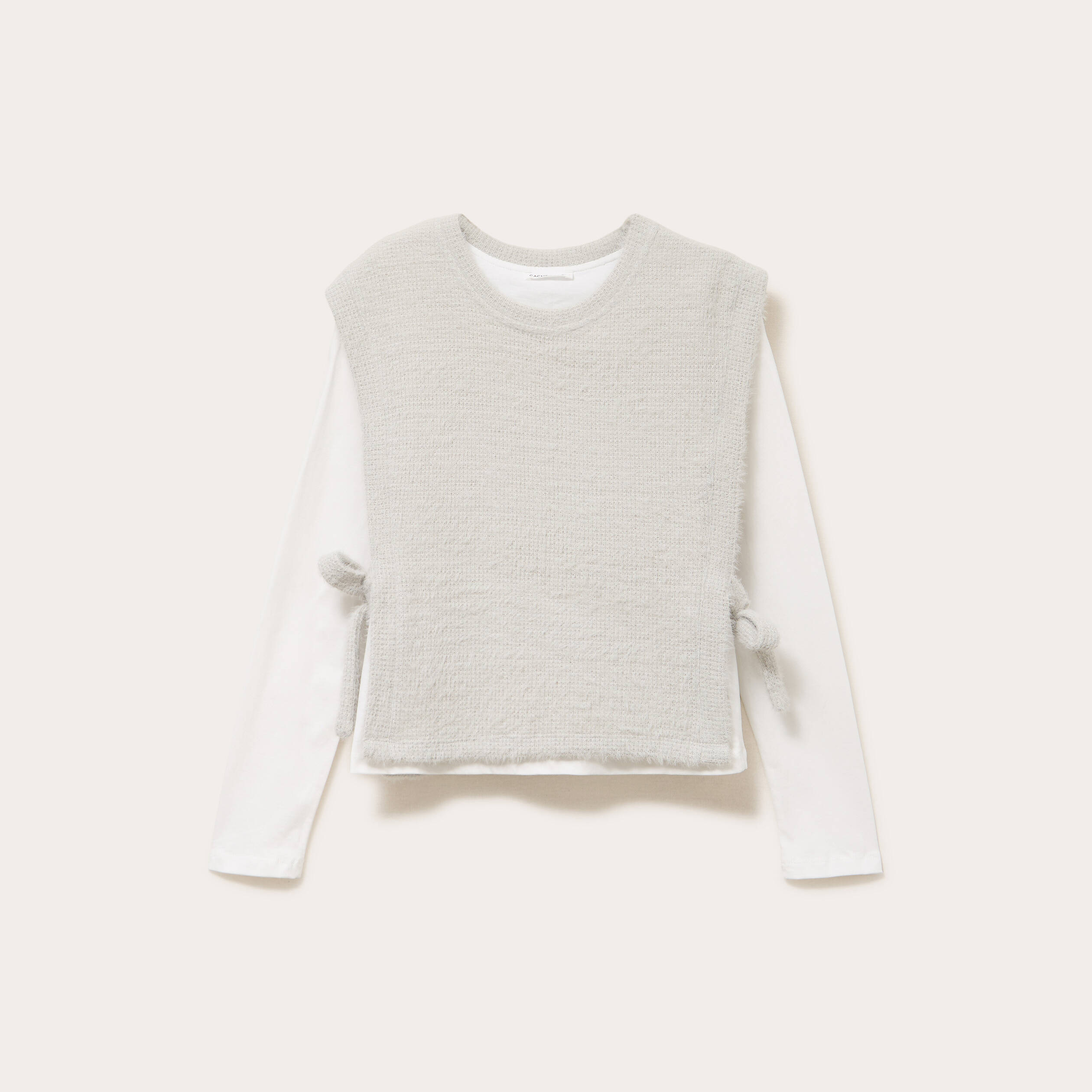 T-shirt pull sans manches 2-en-1 gris clair femme