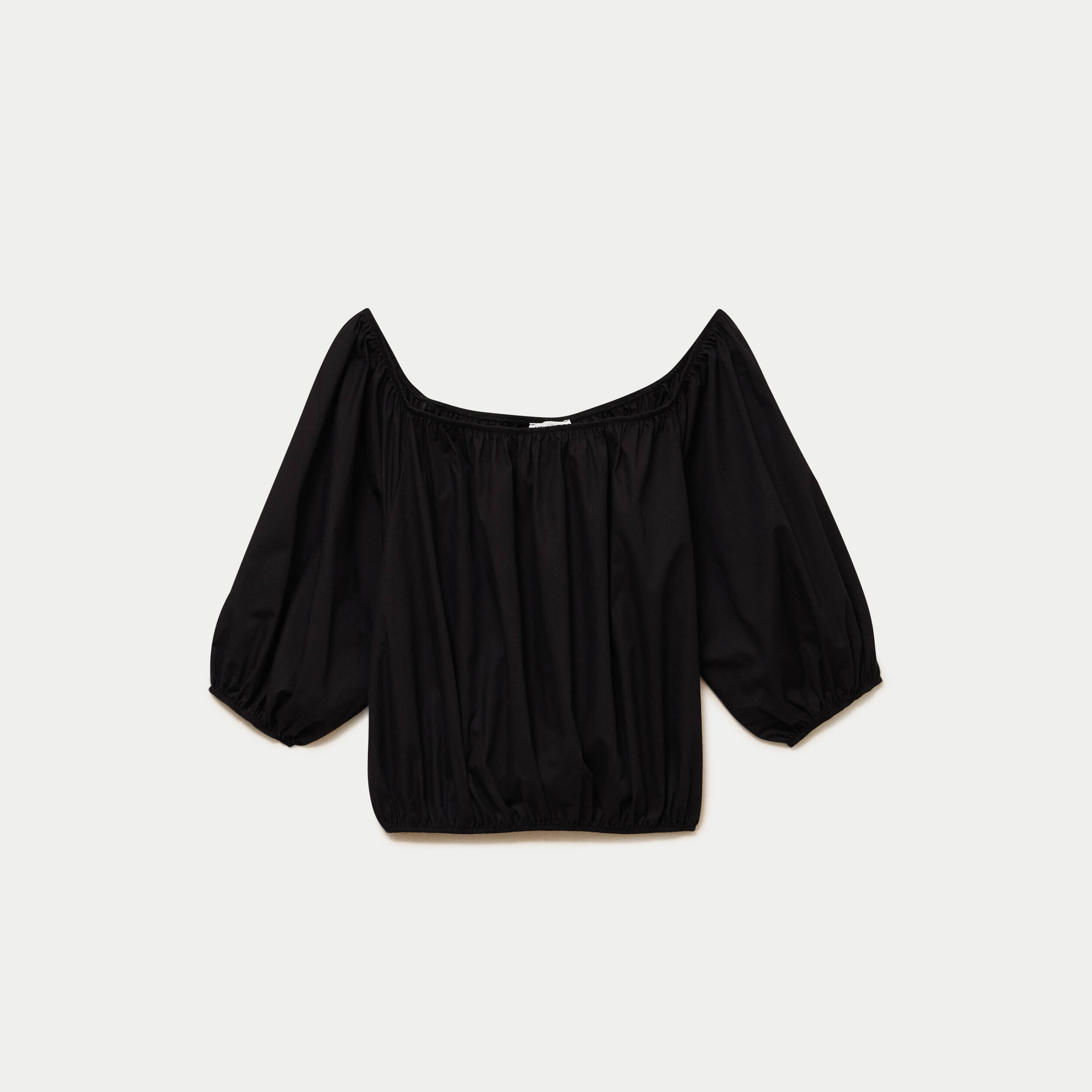 Blouse oversize col rond manches 3/4 noir femme