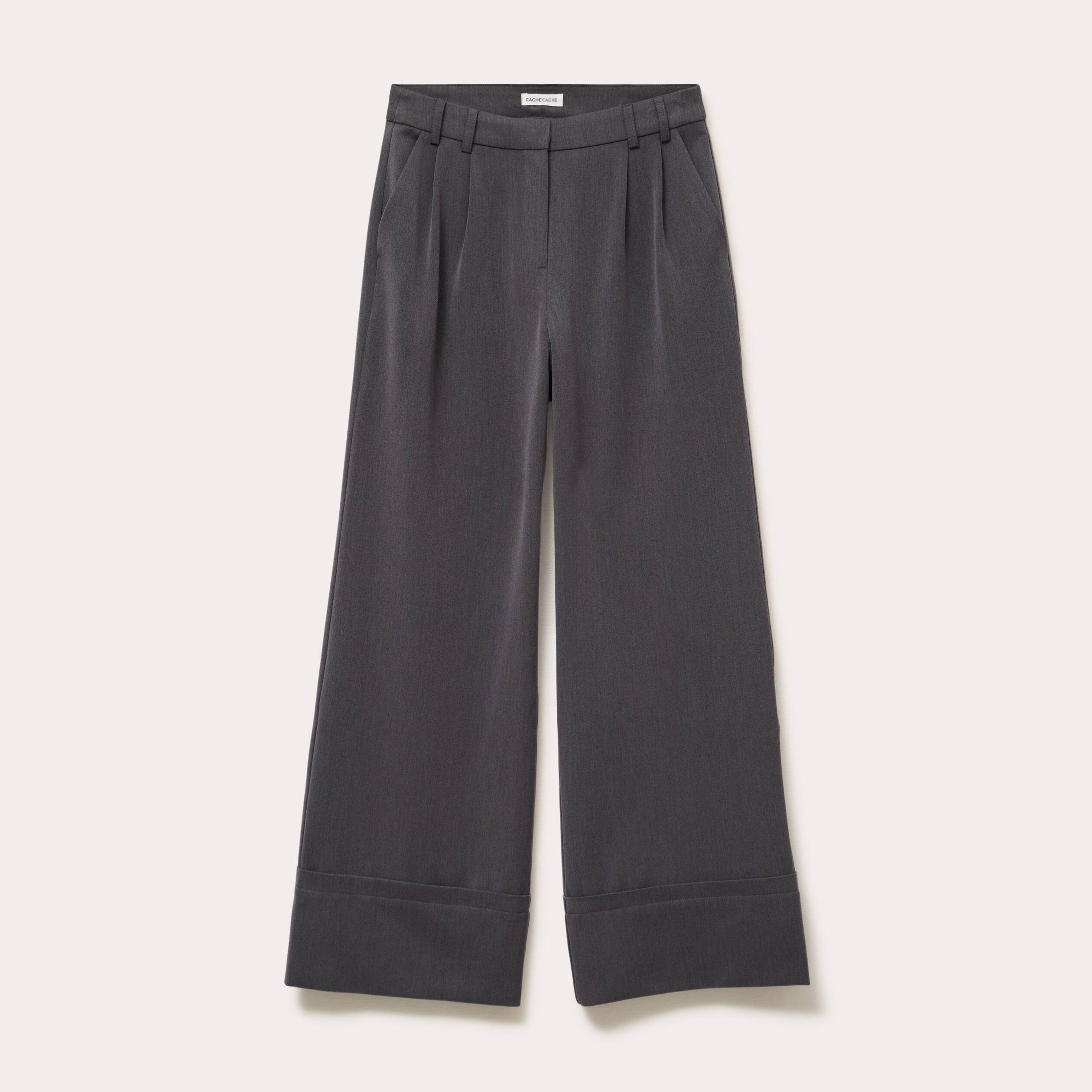 Pantalon large taille standard gris clair femme