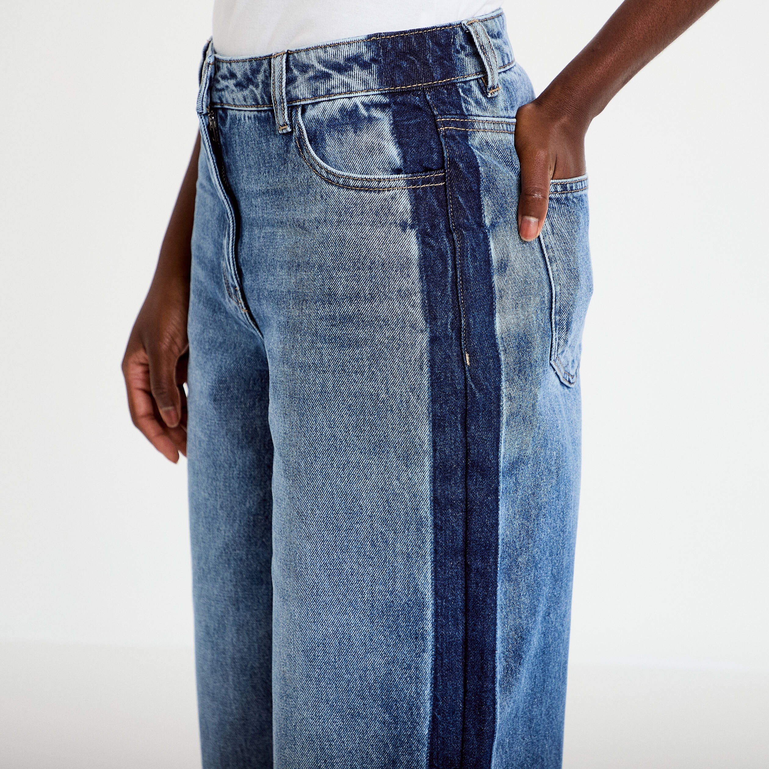 Jean mom cropped denim double stone femme