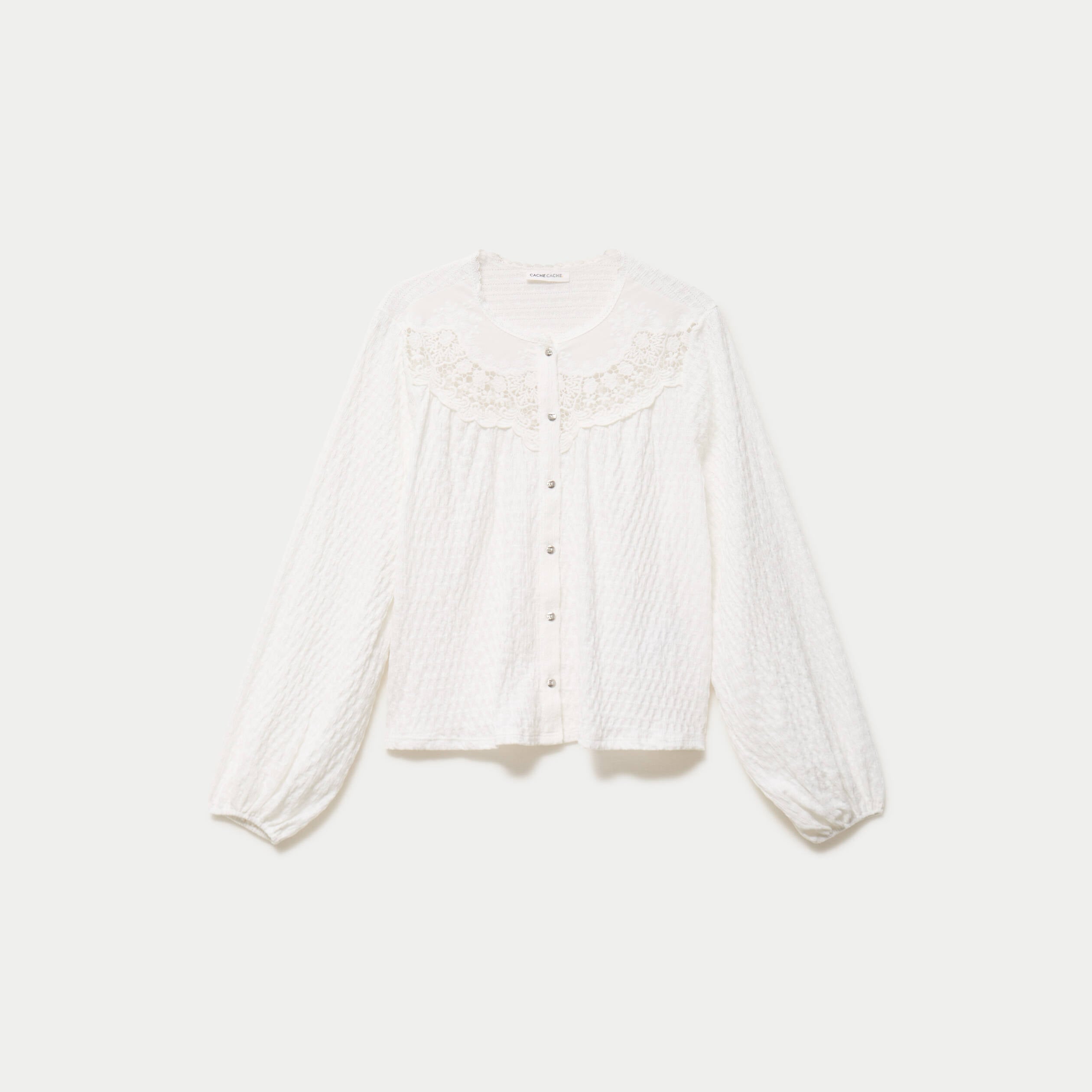 Blouse col rond manches longues ecru femme