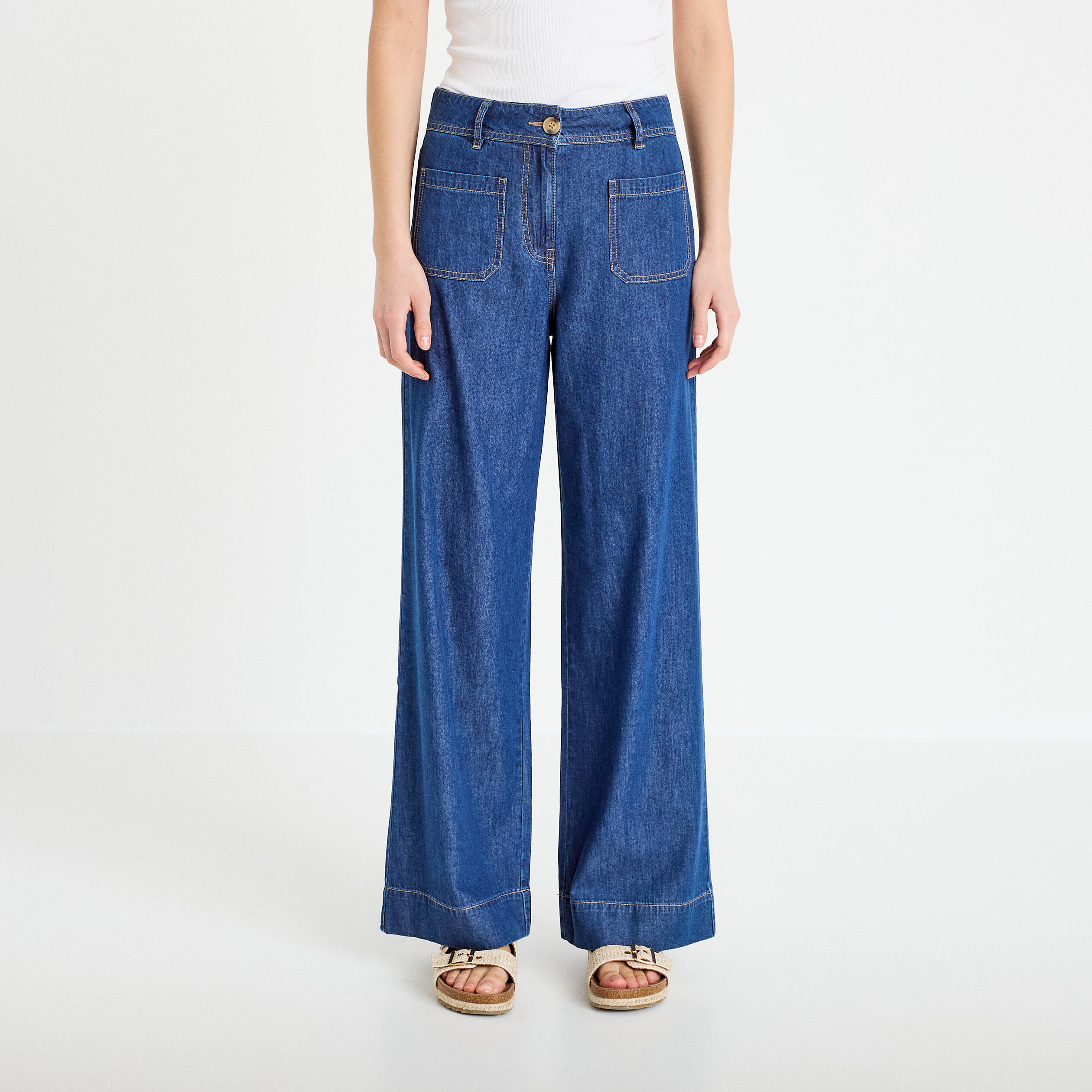 Jean wide leg taille standard denim stone femme