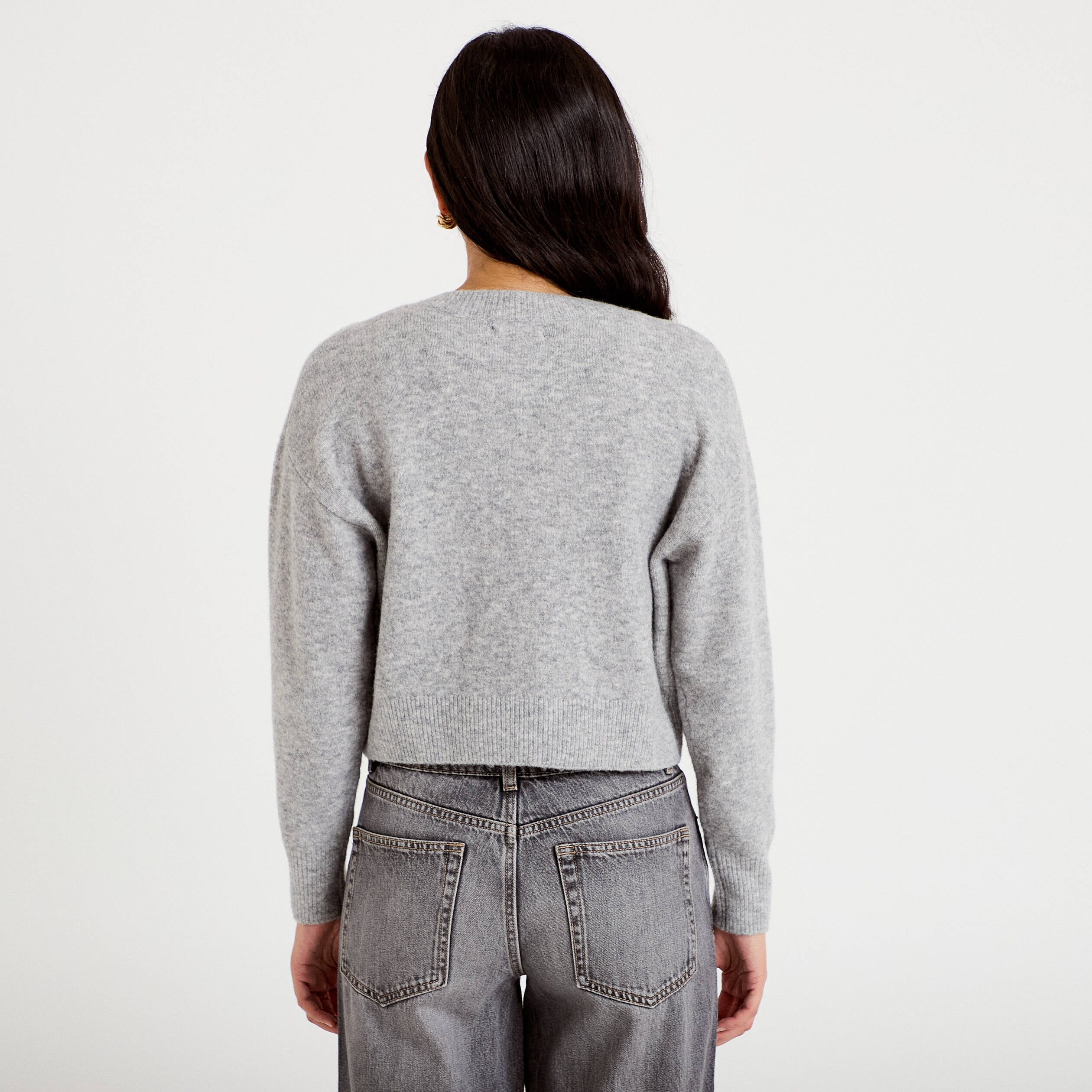 Gilet court nou&eacute; gris clair femme